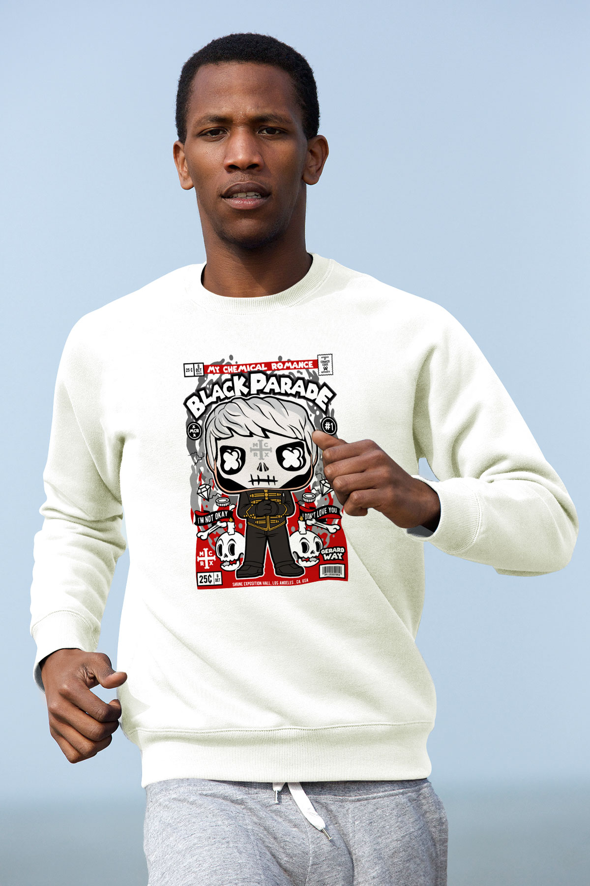 Black Parade Baskılı Unisex Beyaz Sweatshirt