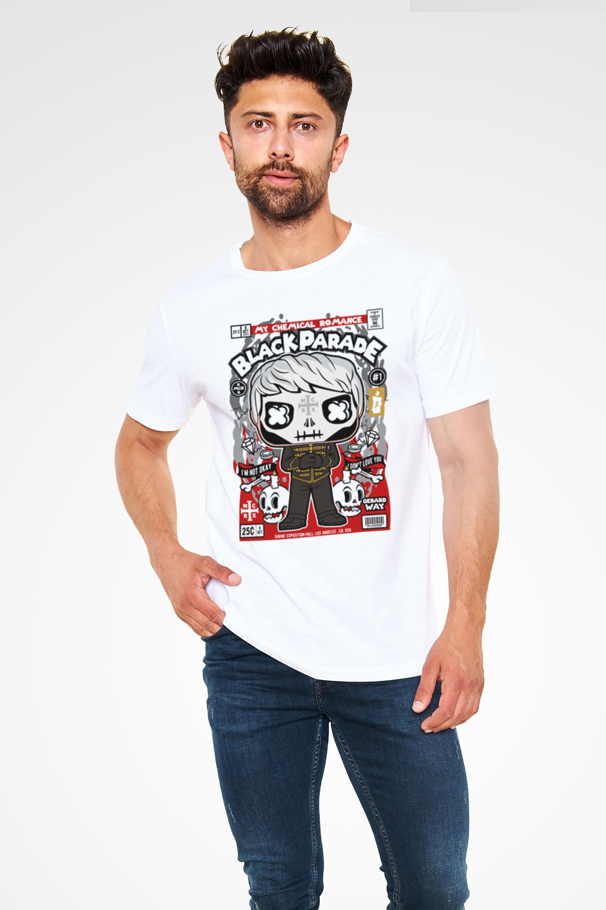 Black Parade Baskılı Unisex Beyaz Tişört