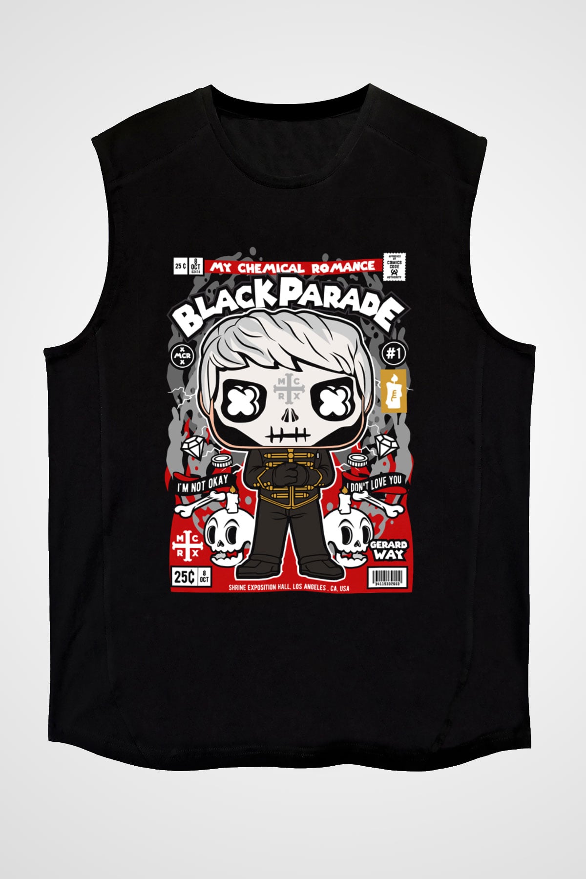 Black Parade Baskılı Unisex Siyah Kolsuz Tişört