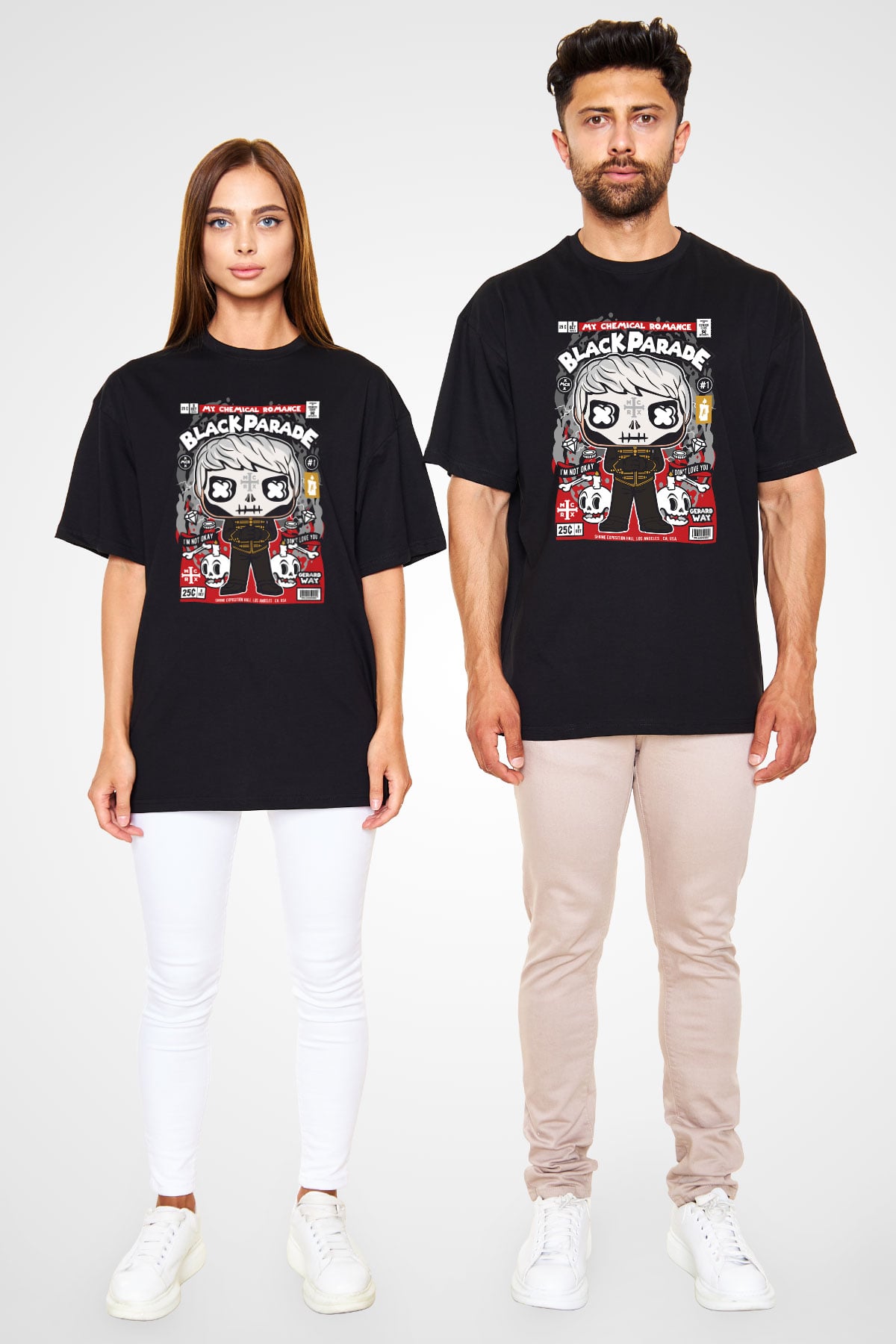 Black Parade Baskılı Unisex Siyah Oversize Tişört