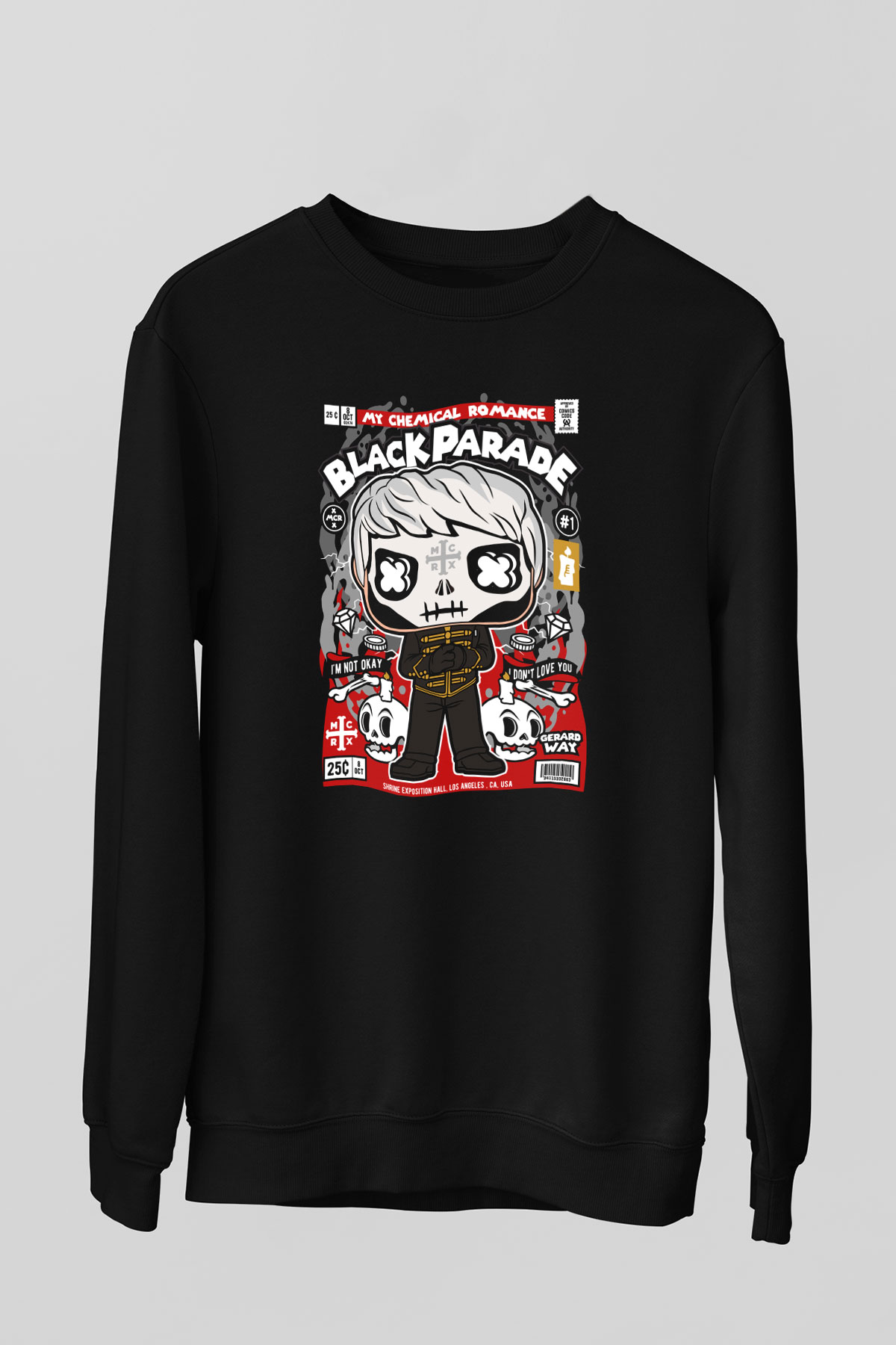Black Parade Baskılı Unisex Siyah Sweatshirt