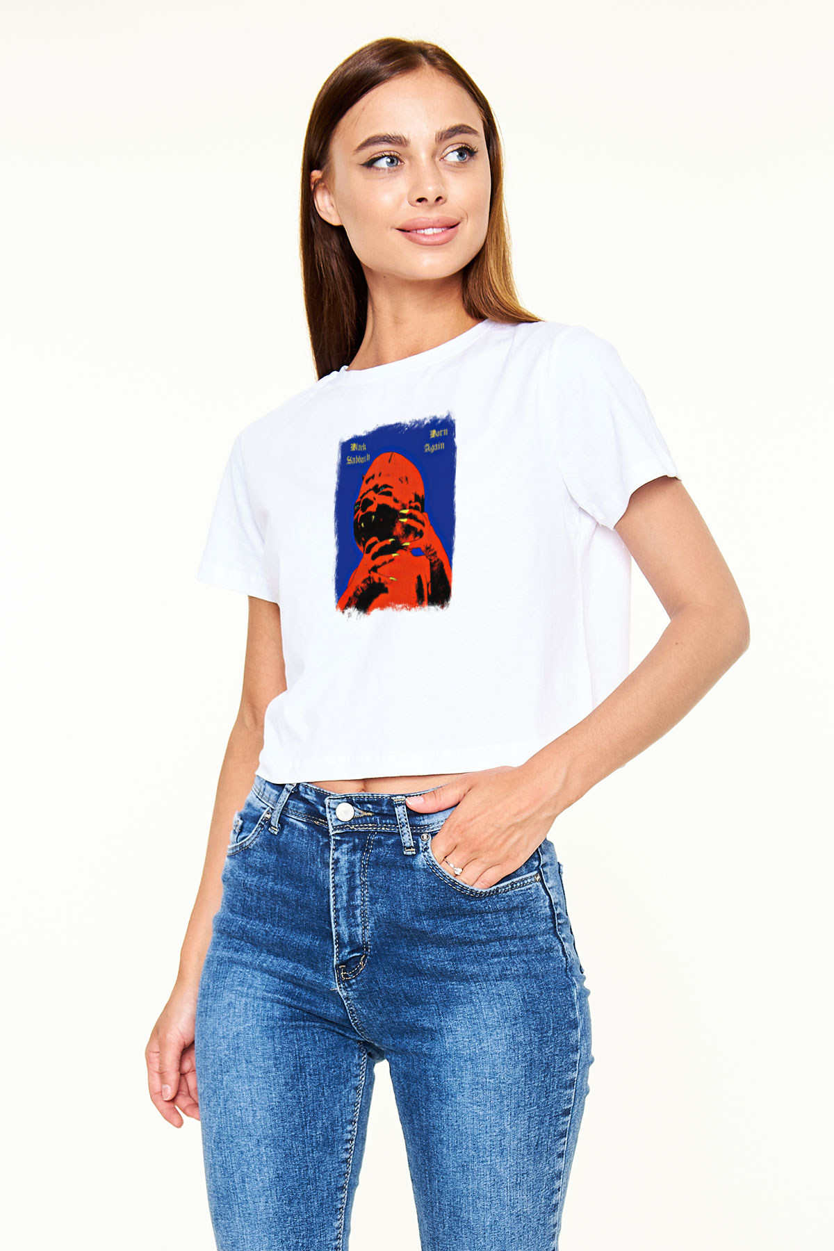 Black Sabbath Baskılı Unisex Beyaz Crop Top Tişört