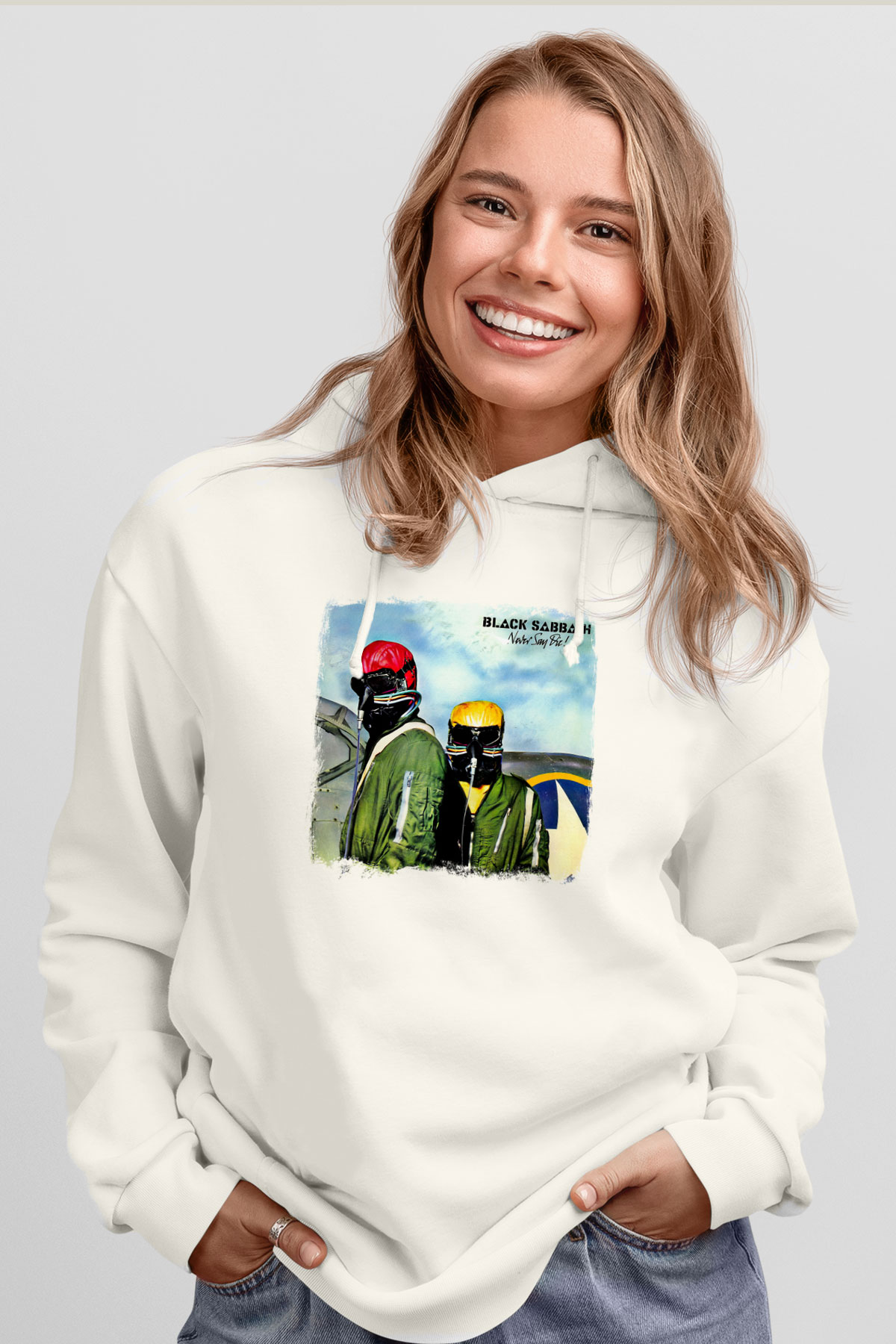 Black Sabbath Baskılı Unisex Beyaz Hoodie