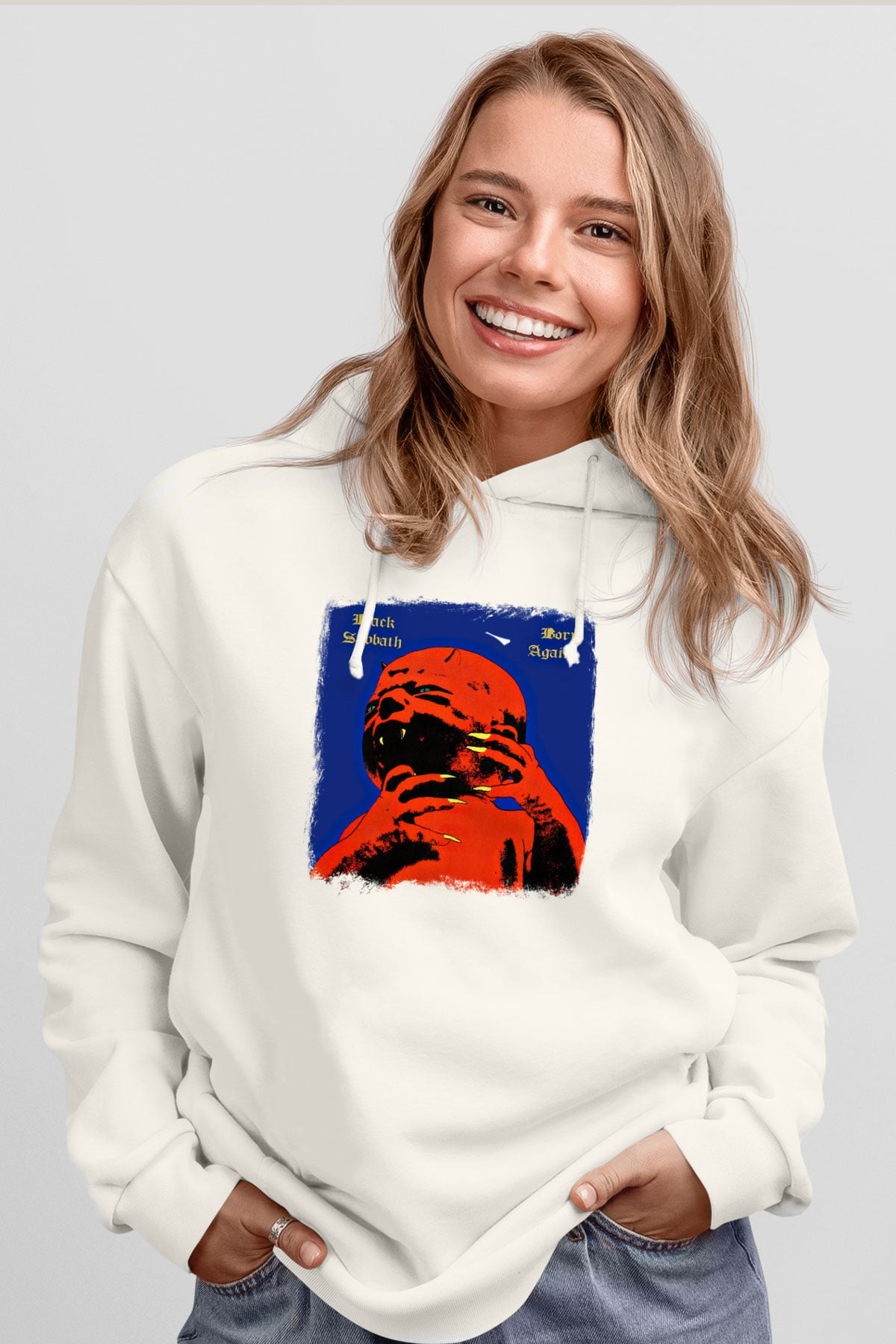 Black Sabbath Baskılı Unisex Beyaz Hoodie
