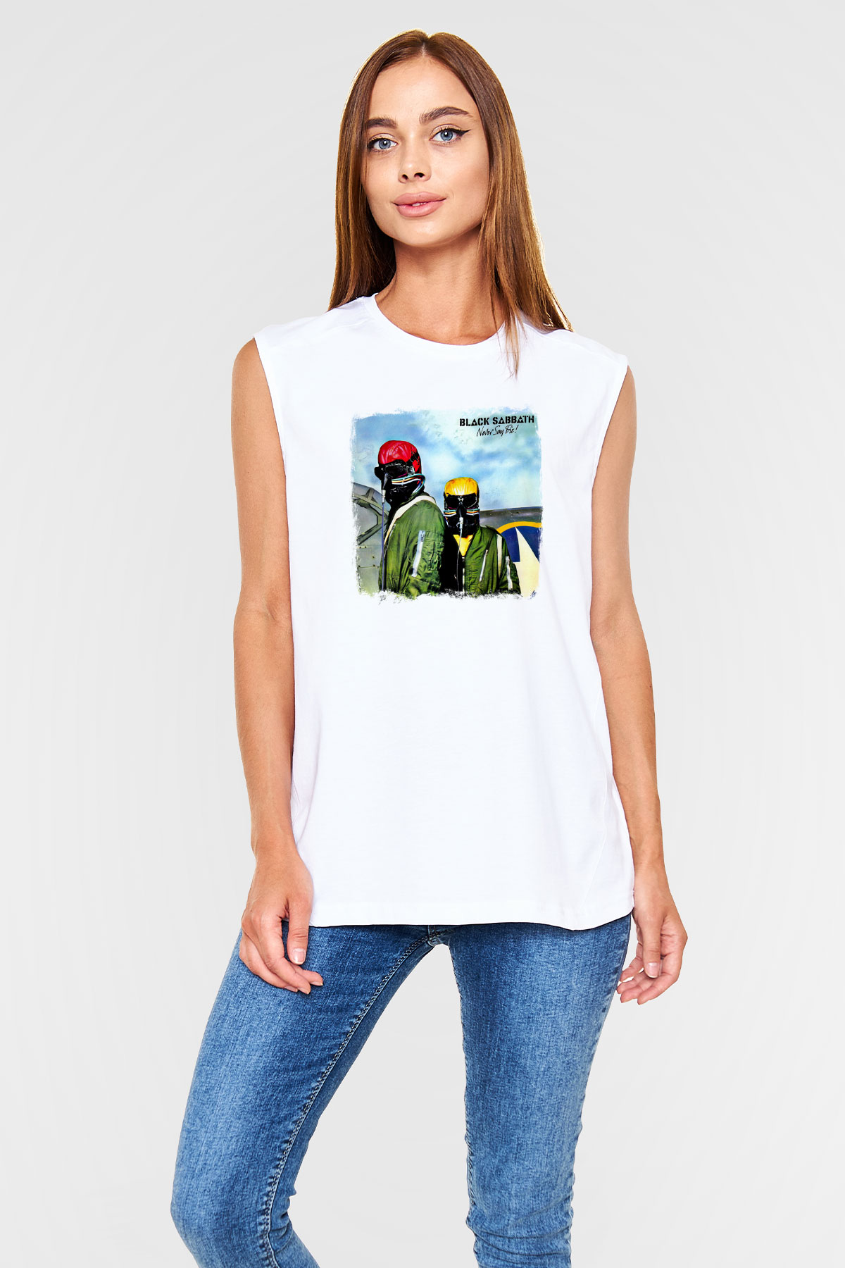 Black Sabbath Baskılı Unisex Beyaz Kolsuz Tişört