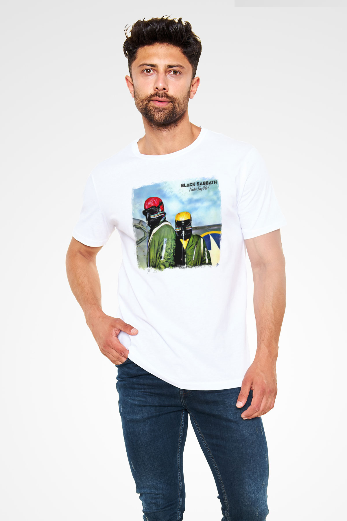 Black Sabbath Baskılı Unisex Beyaz Tişört