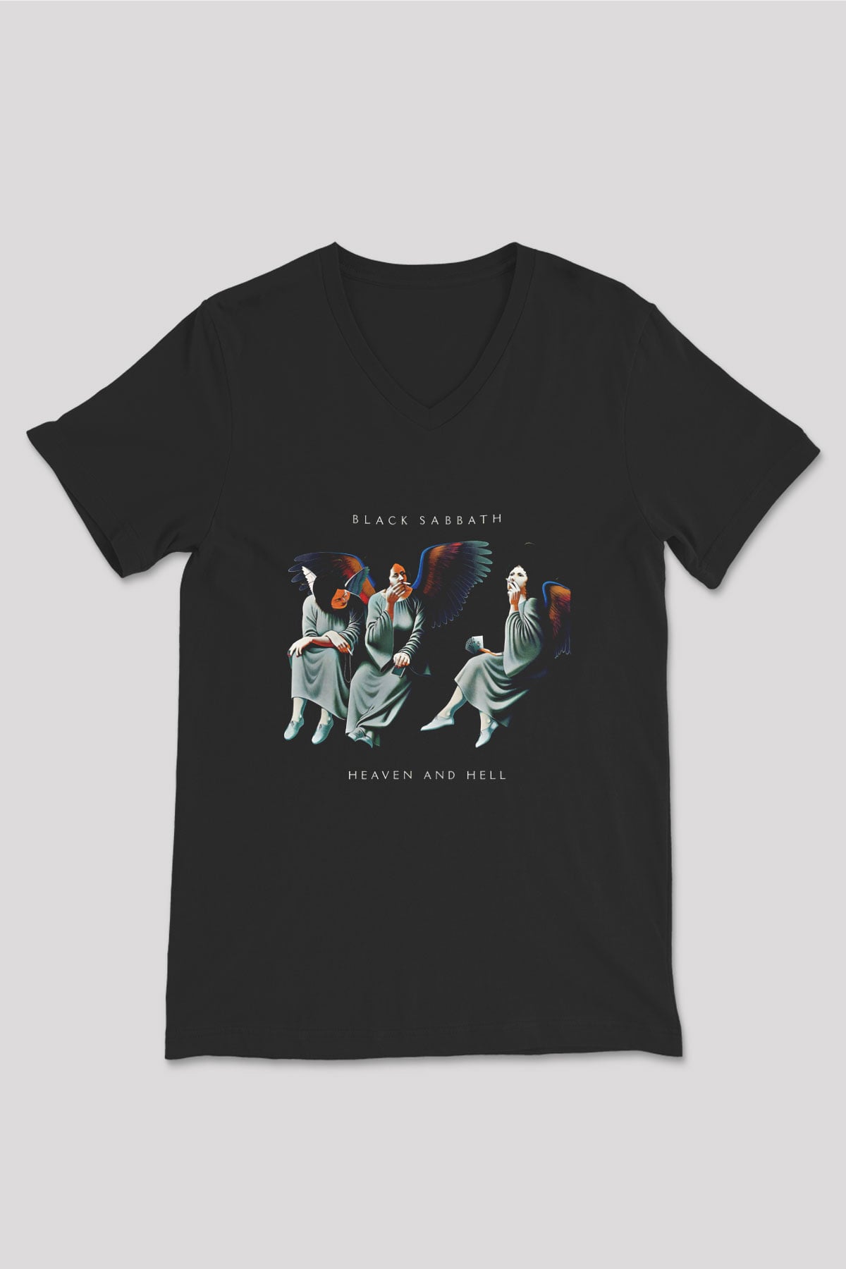Black Sabbath Baskılı Unisex Siyah V Yaka Tişört