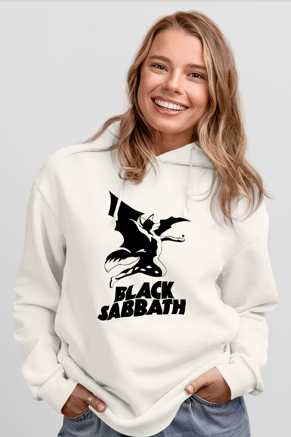 Black Sabbath Beyaz Unisex Kapüşonlu Sweatshirt