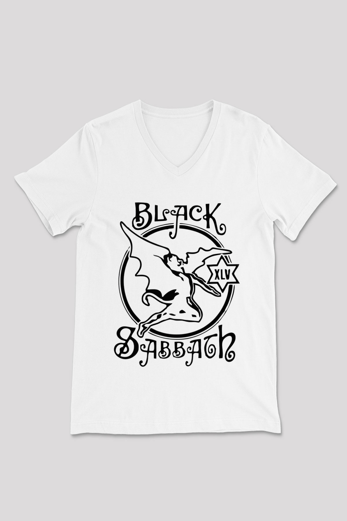 Black Sabbath Beyaz Unisex V Yaka Tişört T-Shirt