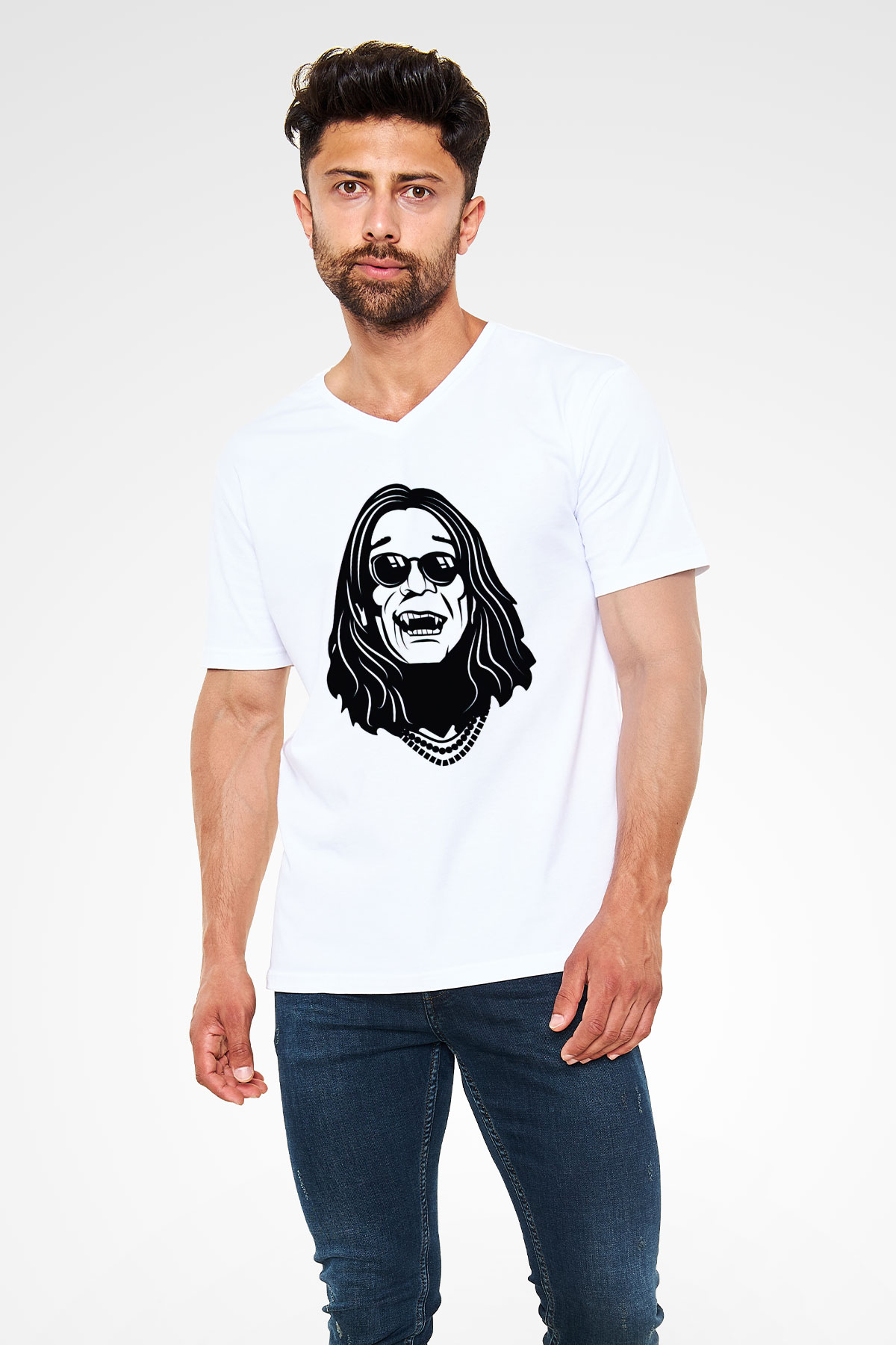 Black Sabbath Beyaz Unisex V Yaka Tişört