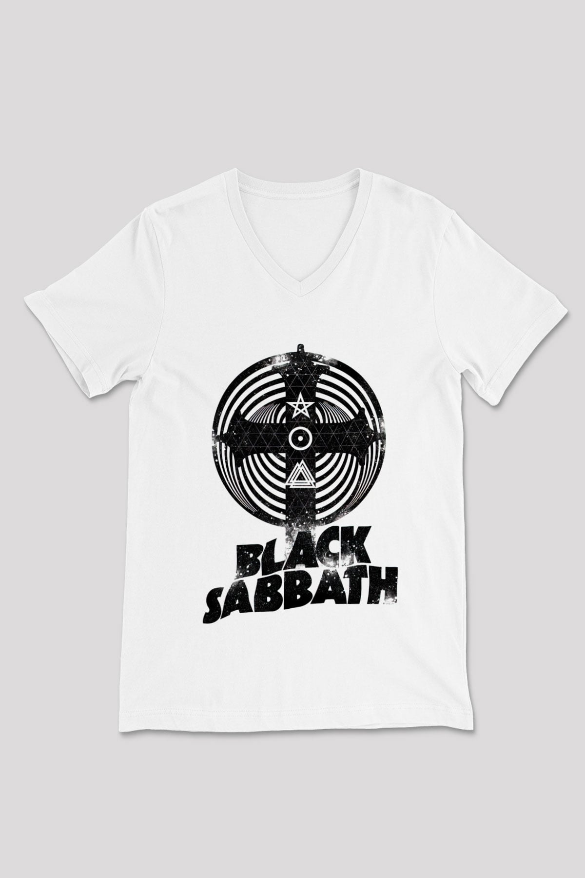 Black Sabbath Beyaz Unisex V Yaka Tişört