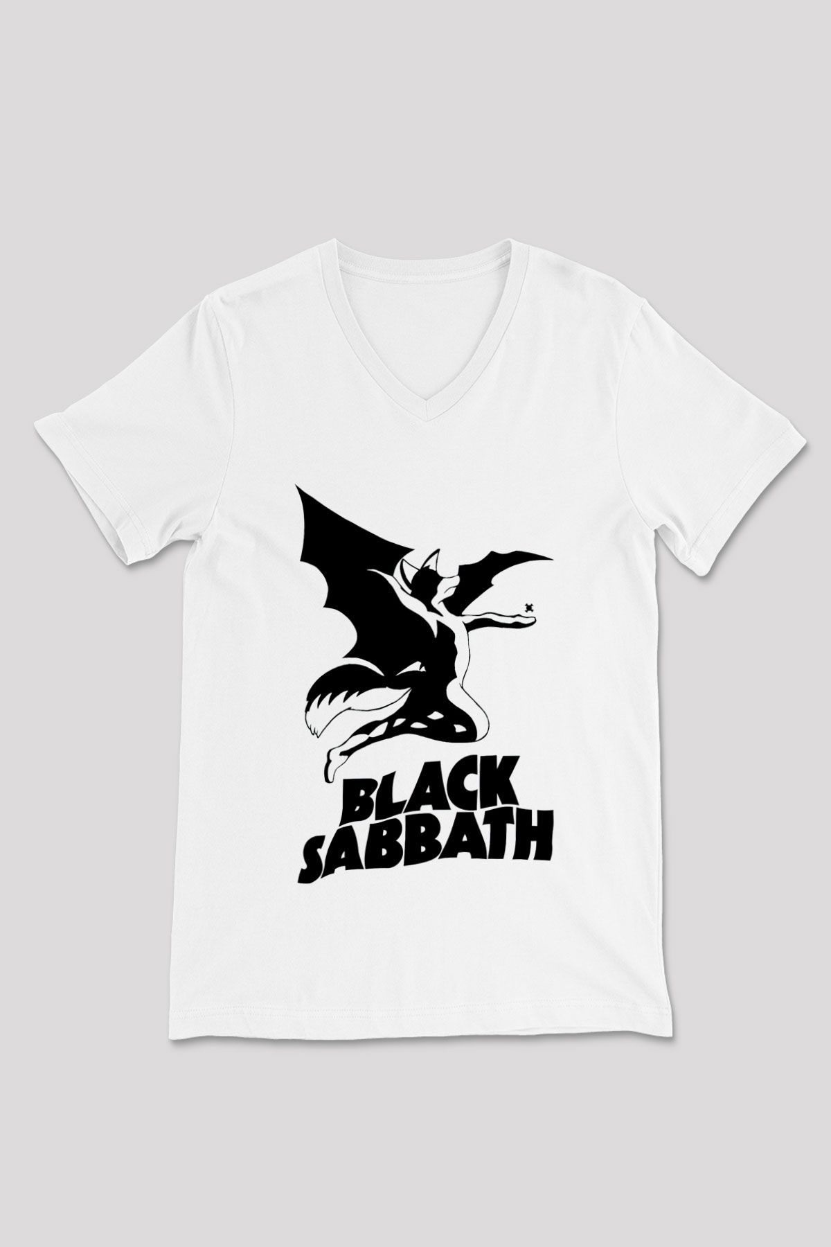 Black Sabbath Beyaz Unisex V Yaka Tişört