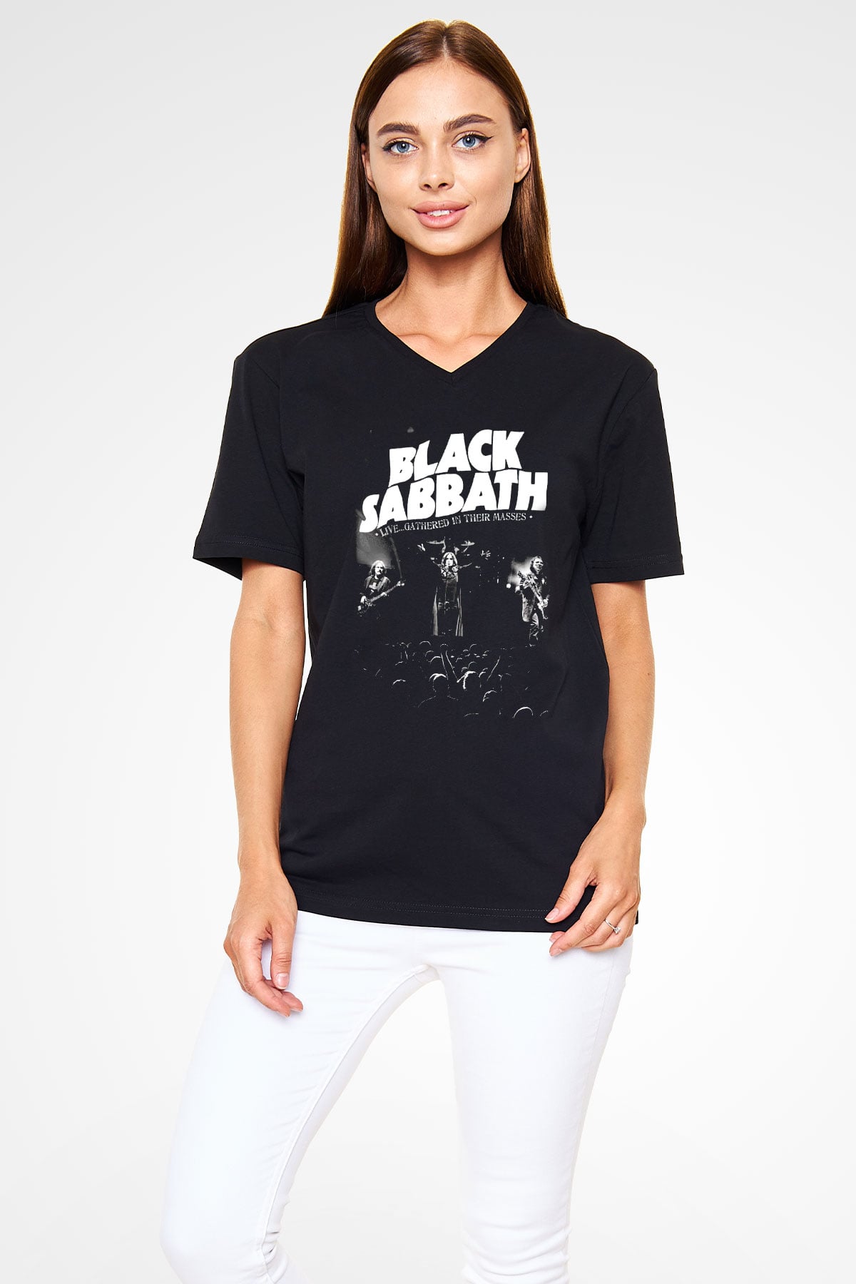 Black Sabbath Gathered İn Their Masses Siyah Unisex V Yaka Tişört