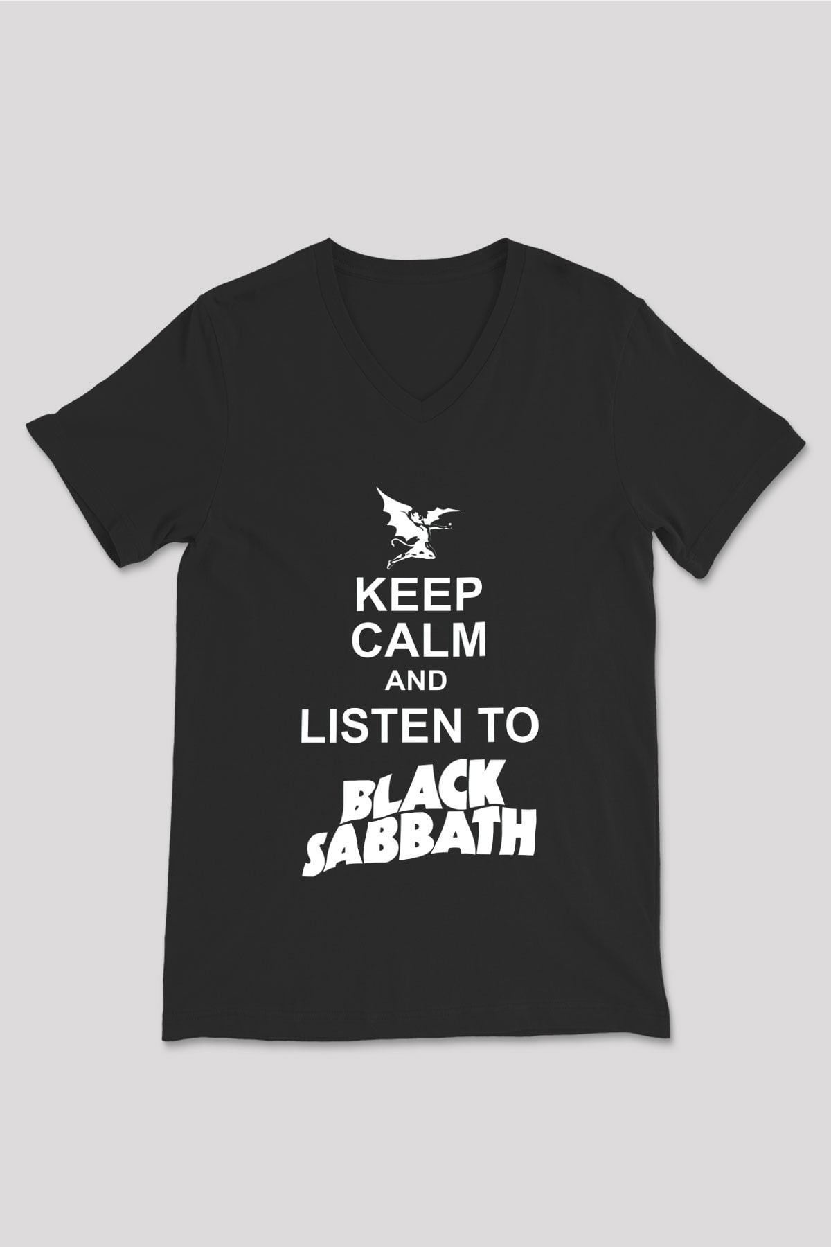 Black Sabbath Keep Calm And Listen To Black Sabbath Siyah Unisex V Yaka Tişört