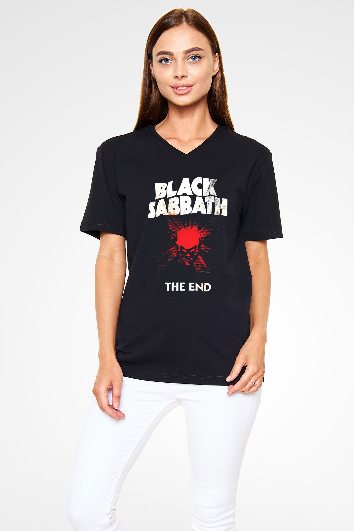 Black Sabbath Siyah Unisex V Yaka Tişört T-Shirt