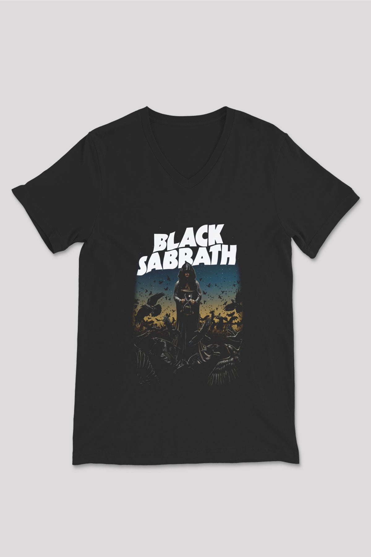 Black Sabbath Siyah Unisex V Yaka Tişört T-Shirt