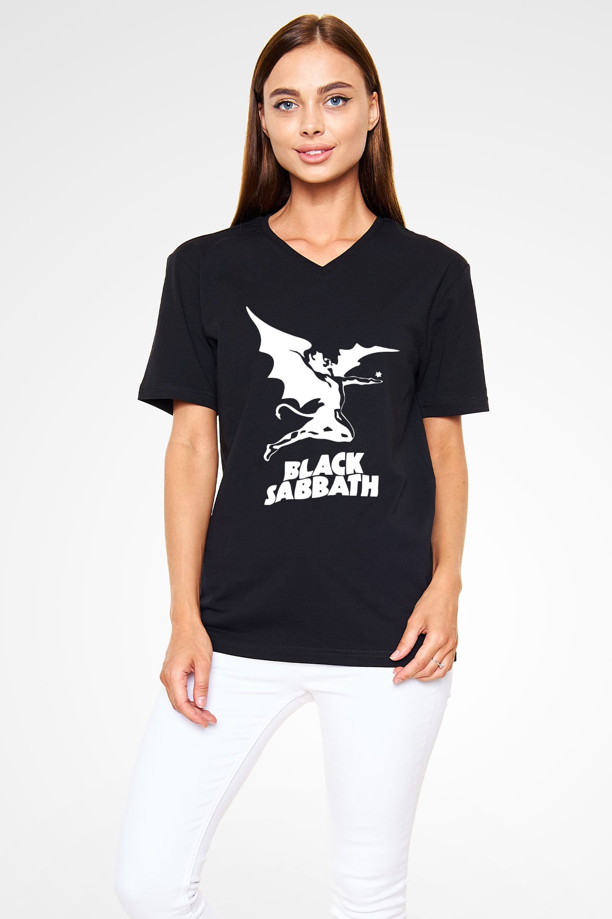 Black Sabbath Siyah Unisex V Yaka Tişört T-Shirt