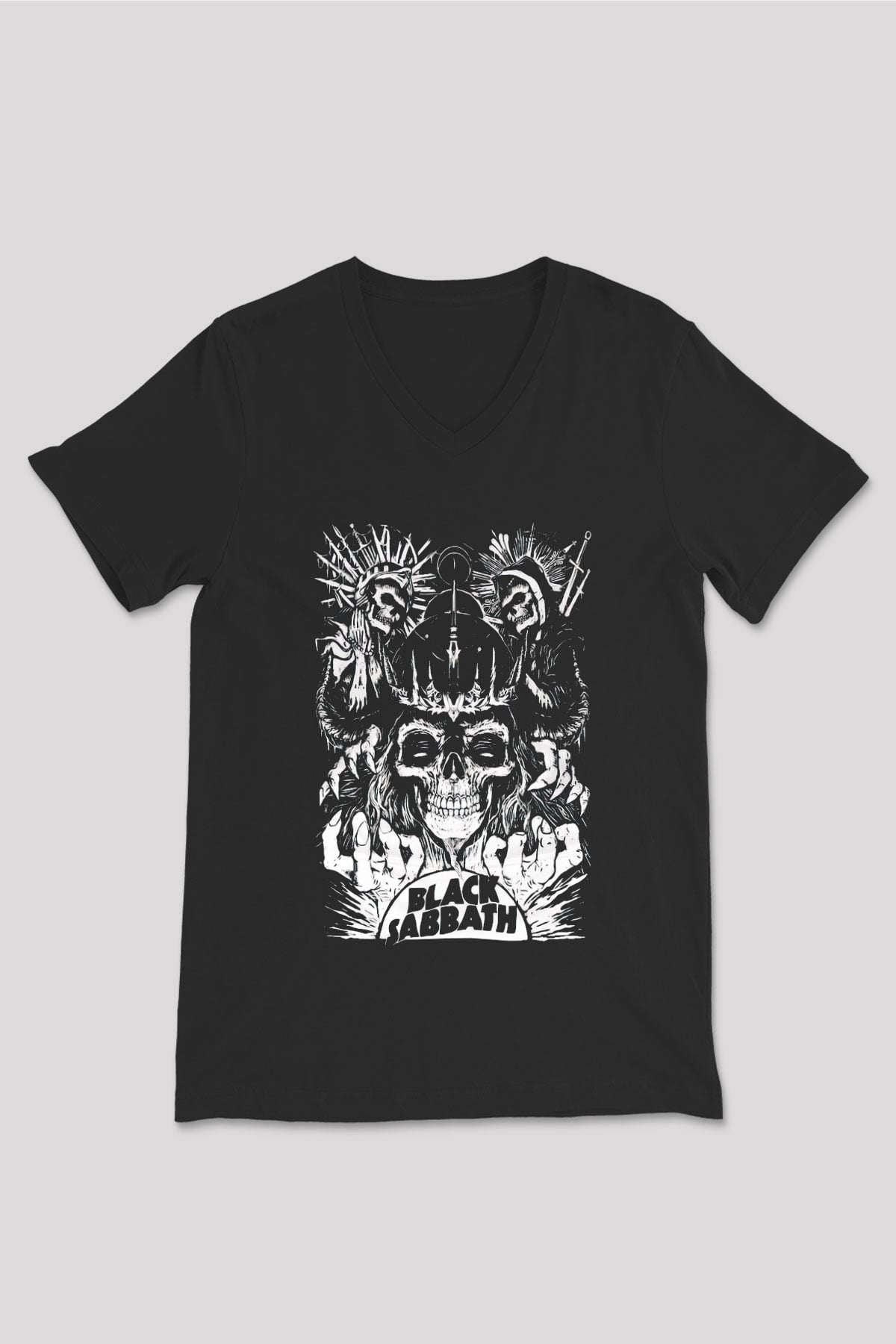 Black Sabbath Siyah Unisex V Yaka Tişört