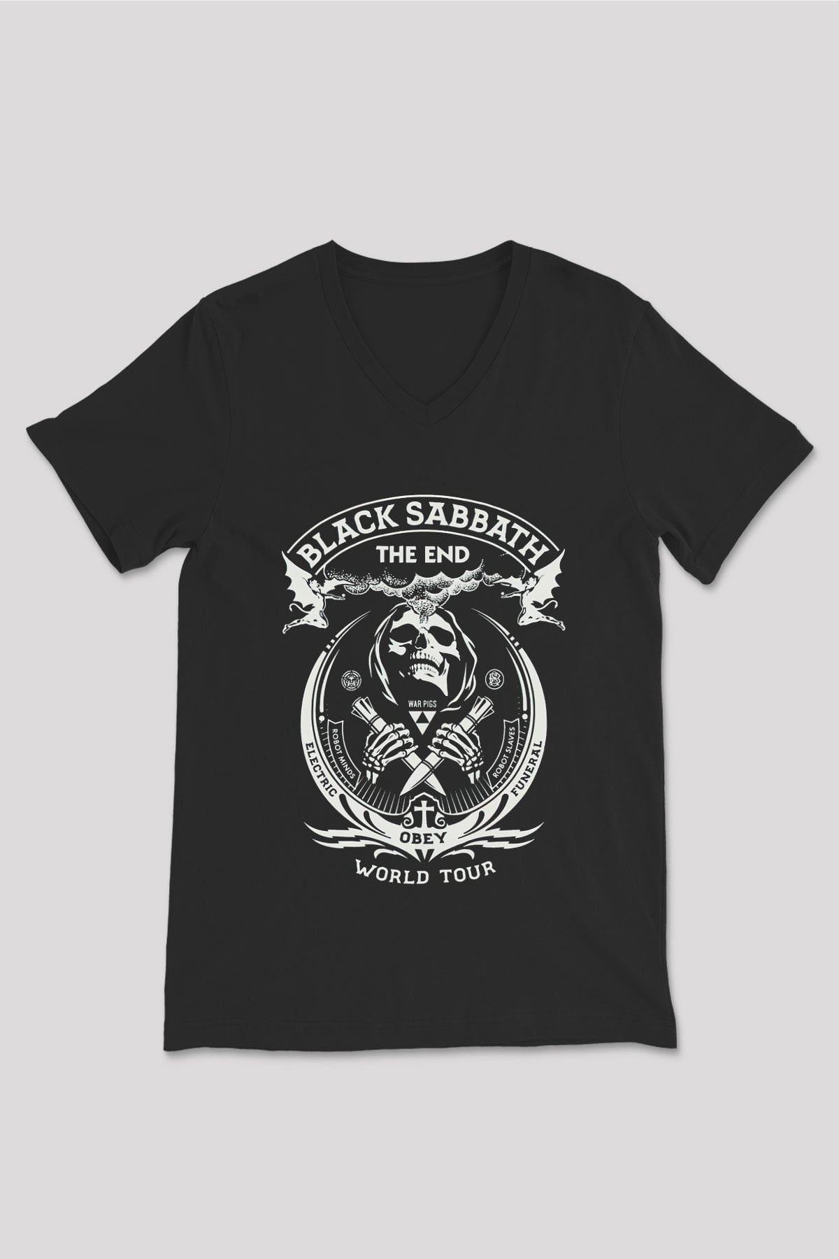 Black Sabbath Siyah Unisex V Yaka Tişört T-Shirt