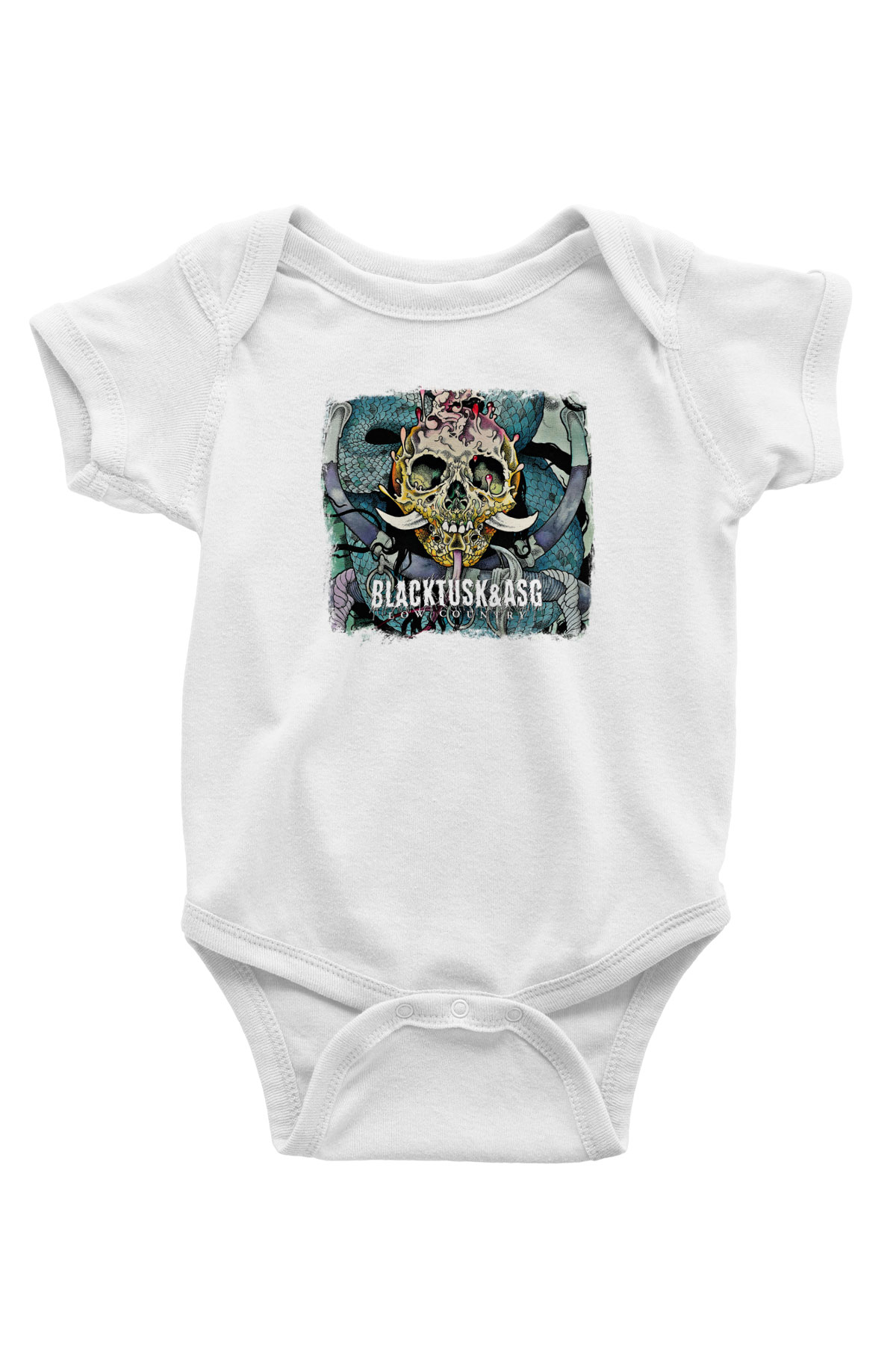 Black Tusk Baskılı Unisex Beyaz Bebek Body - Zıbın