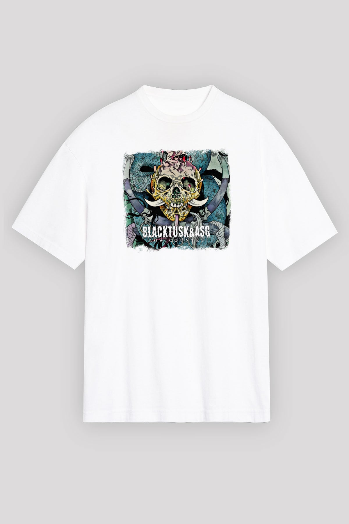 Black Tusk Baskılı Unisex Beyaz Oversize Tişört