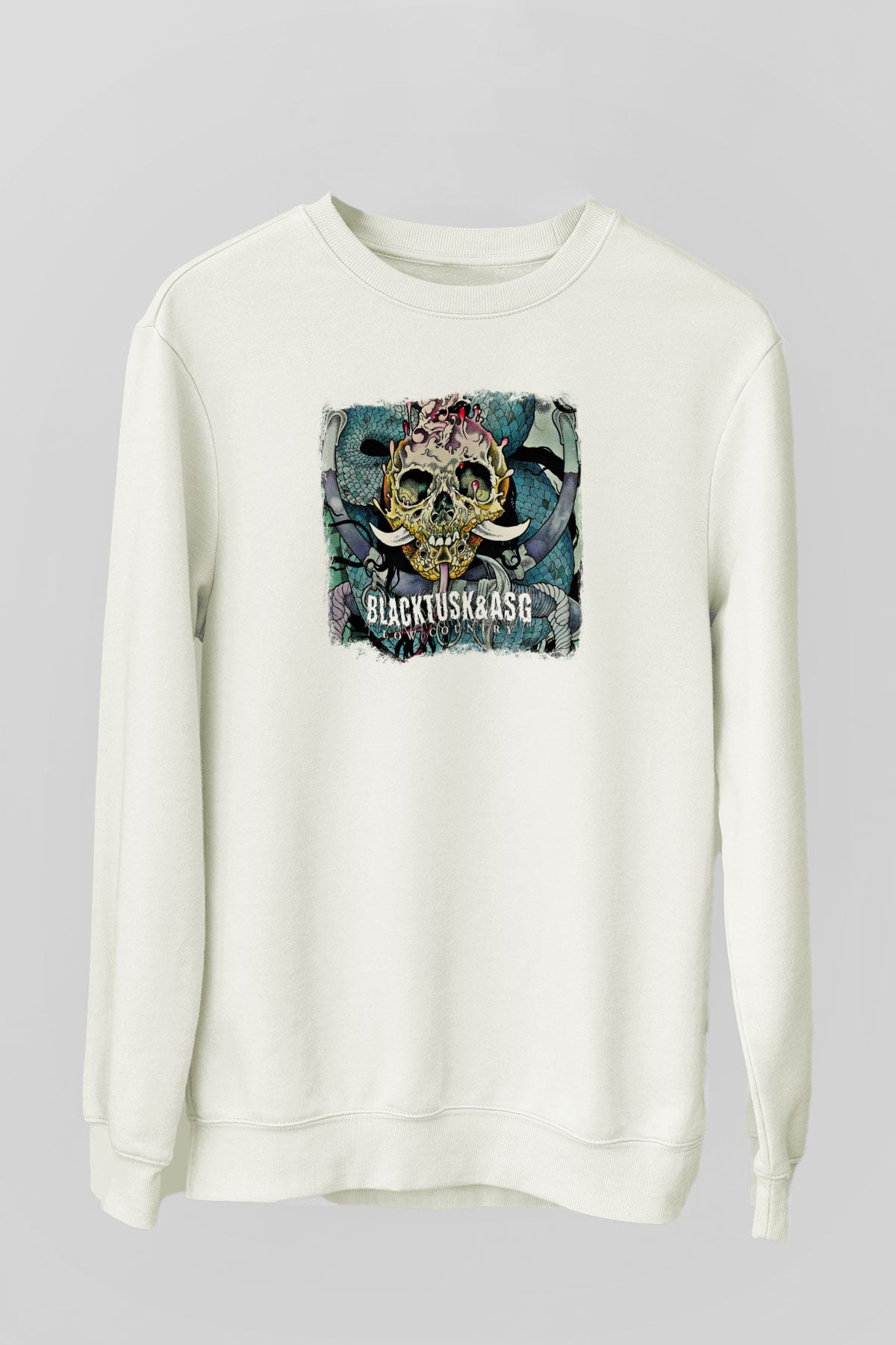 Black Tusk Baskılı Unisex Beyaz Sweatshirt