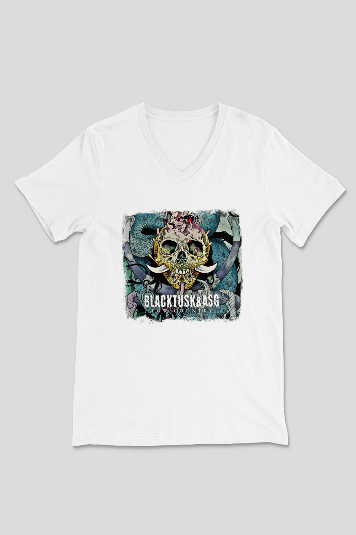 Black Tusk Baskılı Unisex Beyaz V Yaka Tişört