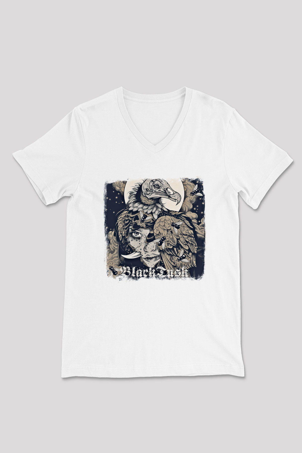 Black Tusk Baskılı Unisex Beyaz V Yaka Tişört