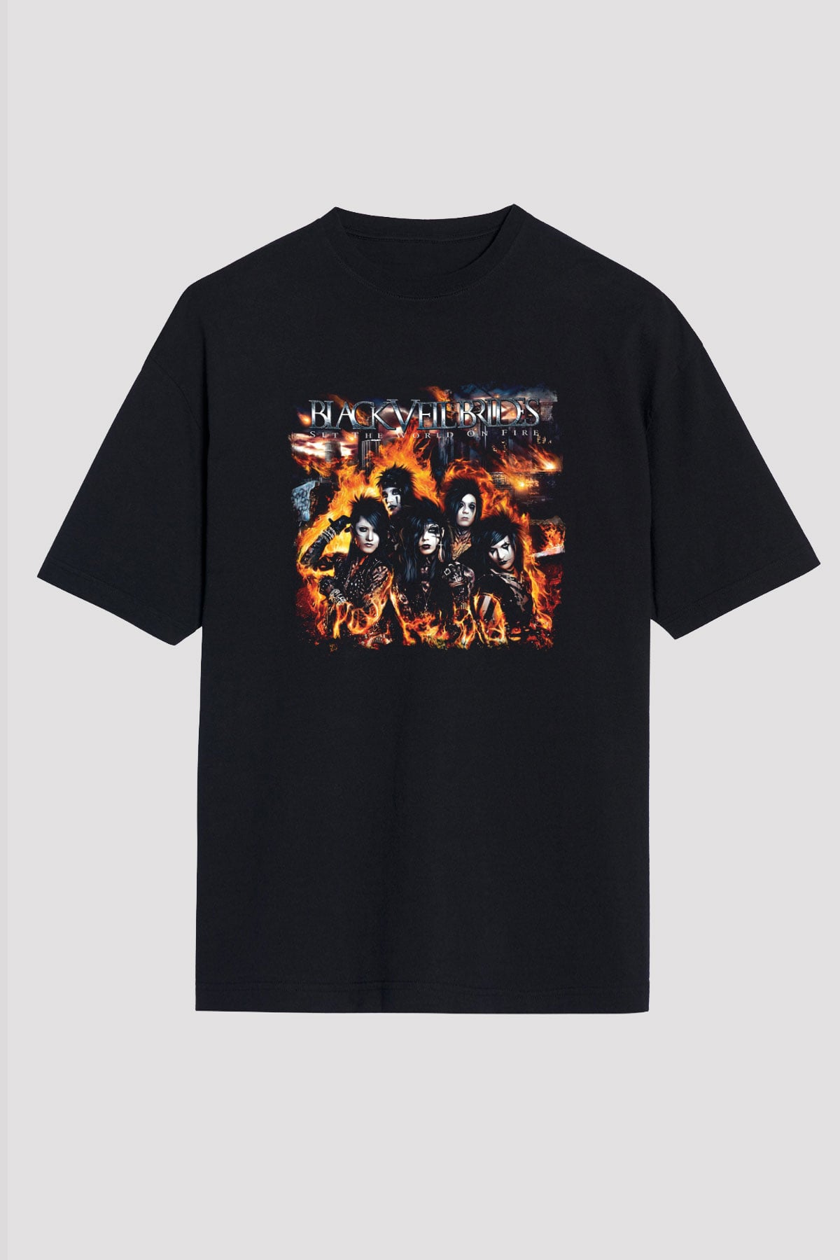 Black Veil Brides Baskılı Unisex Siyah Oversize Tişört