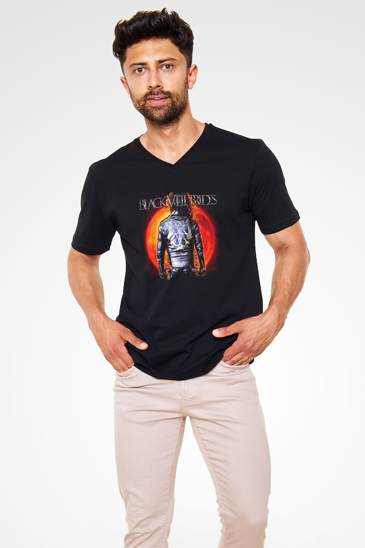 Black Veil Brides Baskılı Unisex Siyah V Yaka Tişört