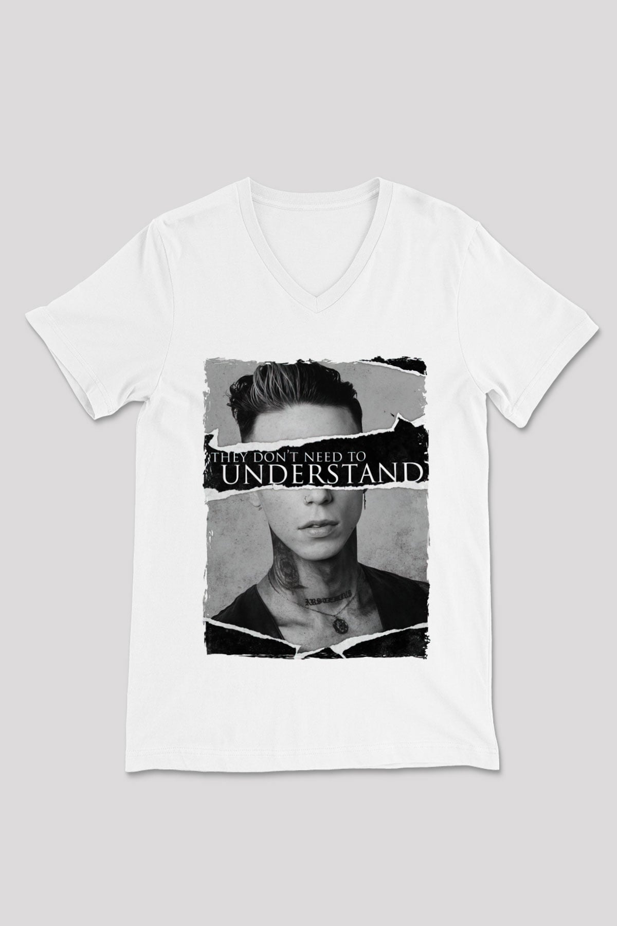Black Veil Brides Beyaz Unisex V Yaka Tişört