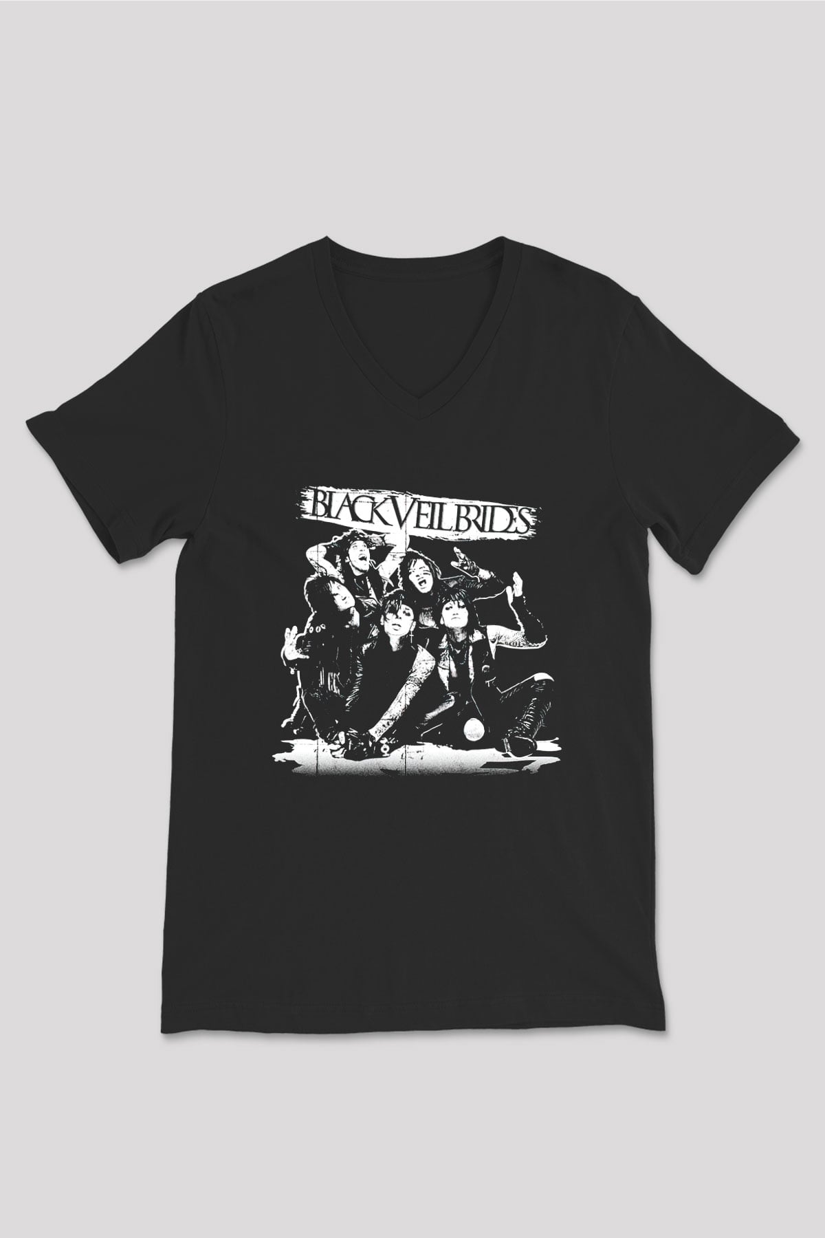 Black Veil Brides Siyah Unisex V Yaka Tişört T-Shirt