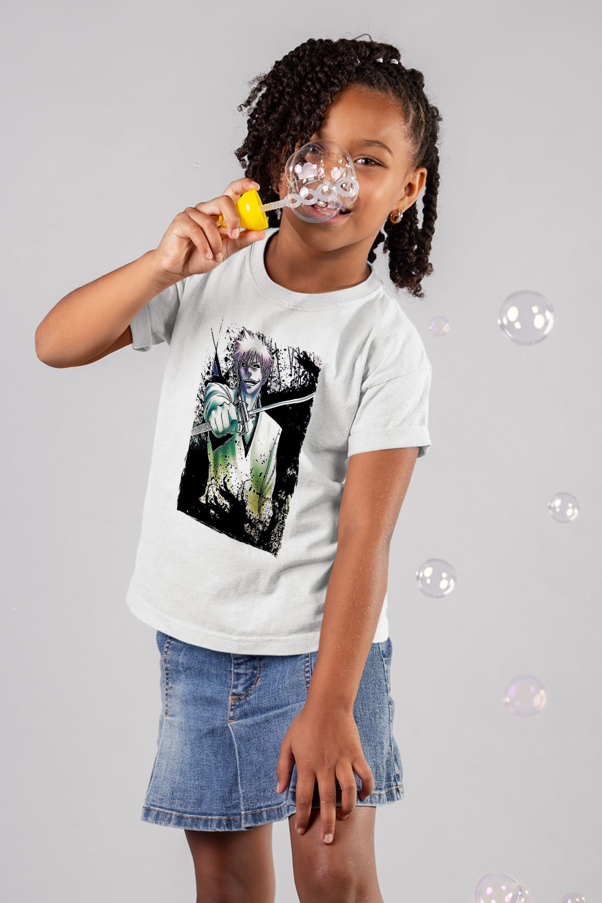 Bleach Baskılı Beyaz Unisex Beyaz Çocuk Tişört - Tshirt
