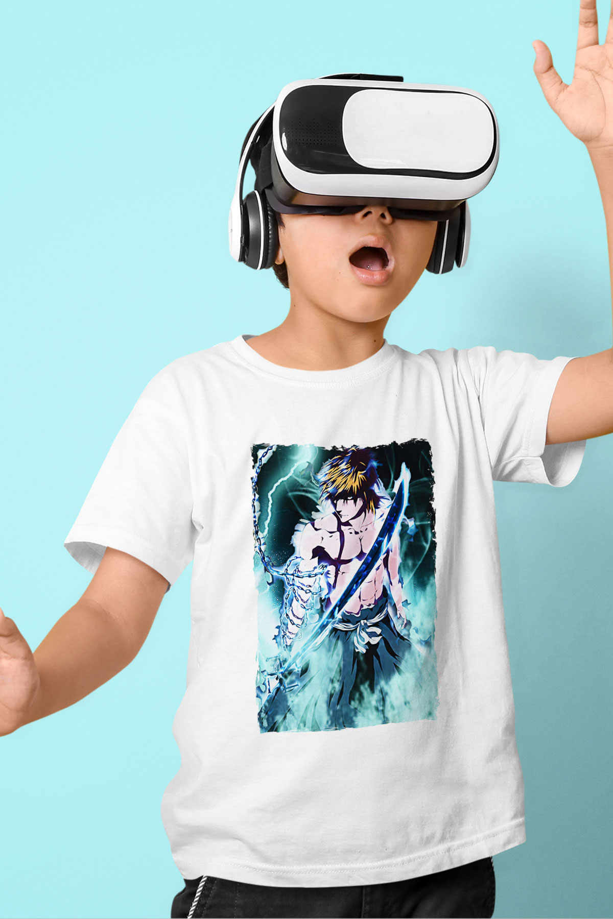 Bleach Baskılı Beyaz Unisex Beyaz Çocuk Tişört - Tshirt