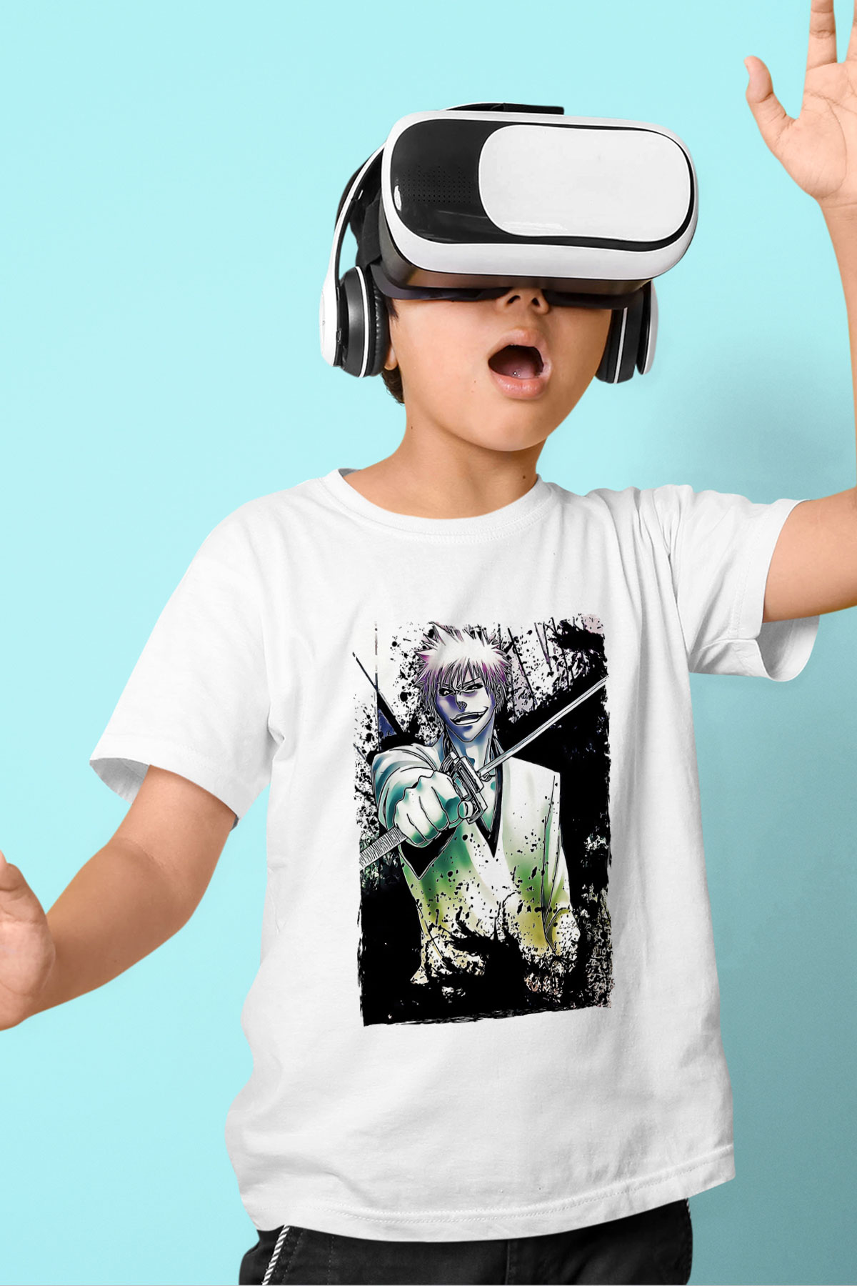 Bleach Baskılı Beyaz Unisex Beyaz Çocuk Tişört - Tshirt