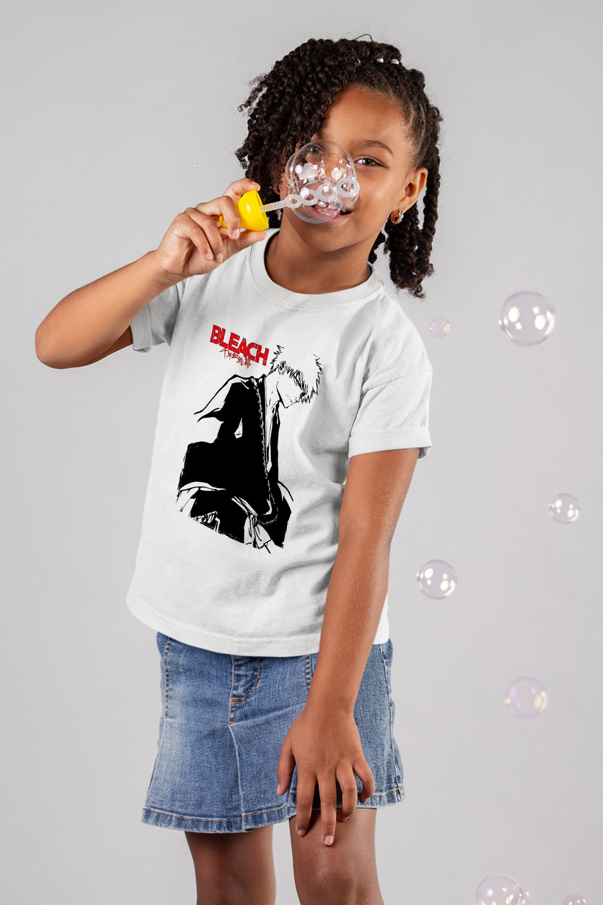 Bleach Baskılı Beyaz Unisex Beyaz Çocuk Tişört - Tshirt