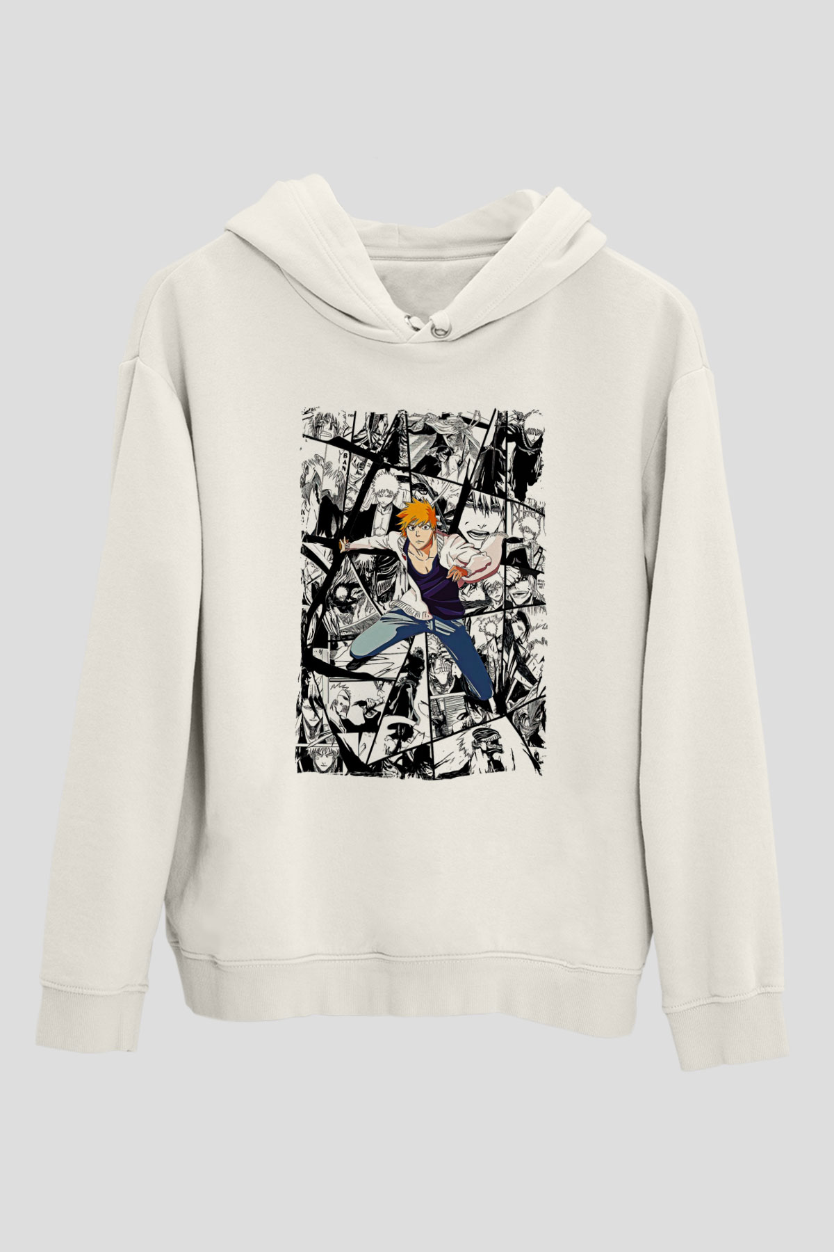 Bleach Baskılı Beyaz Unisex Hoodie