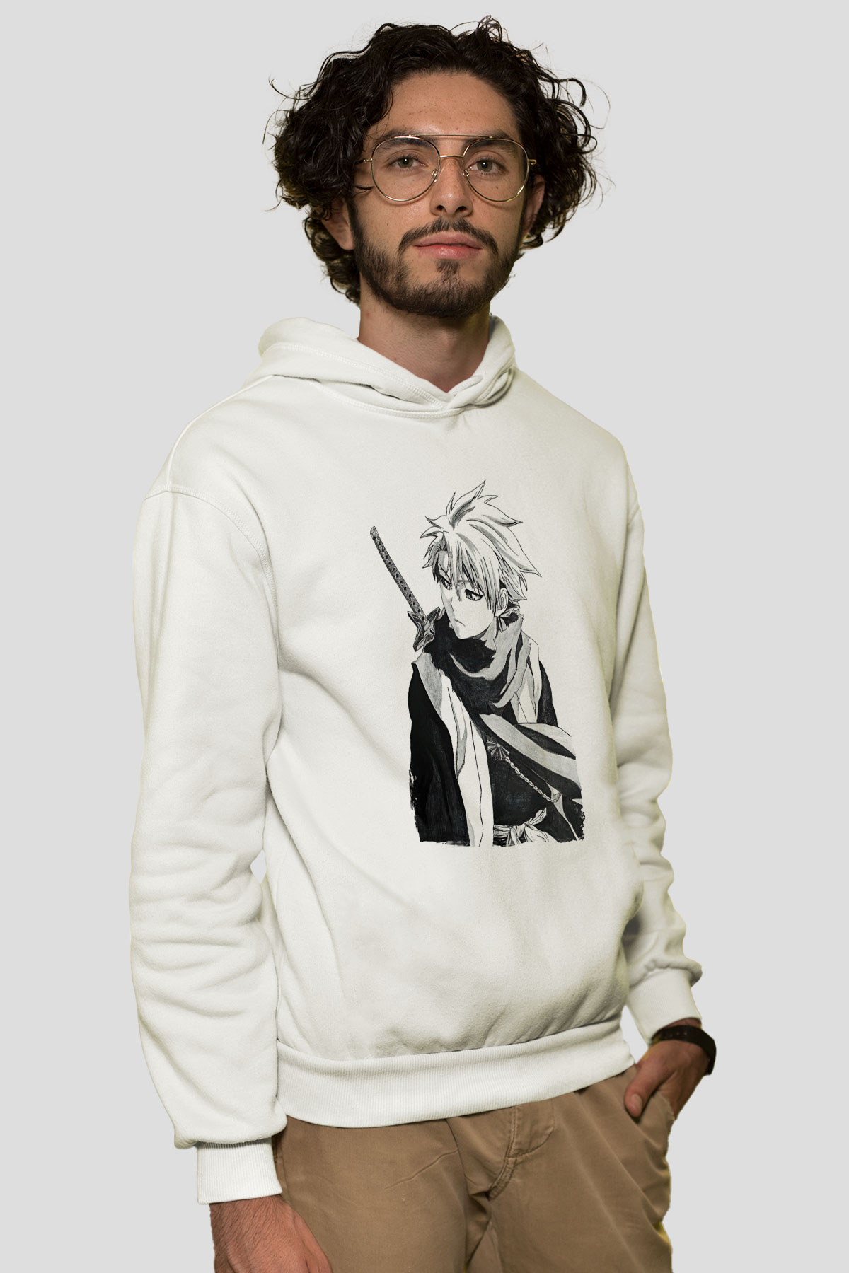 Bleach Baskılı Beyaz Unisex Hoodie