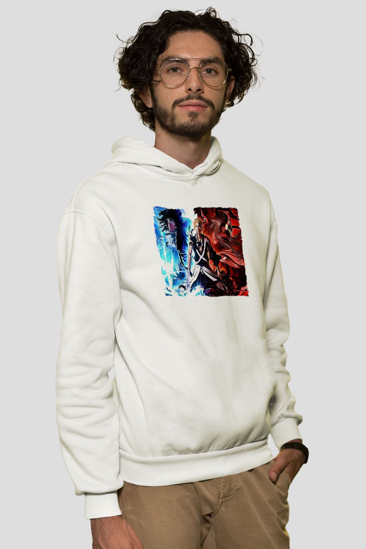 Bleach Baskılı Beyaz Unisex Hoodie
