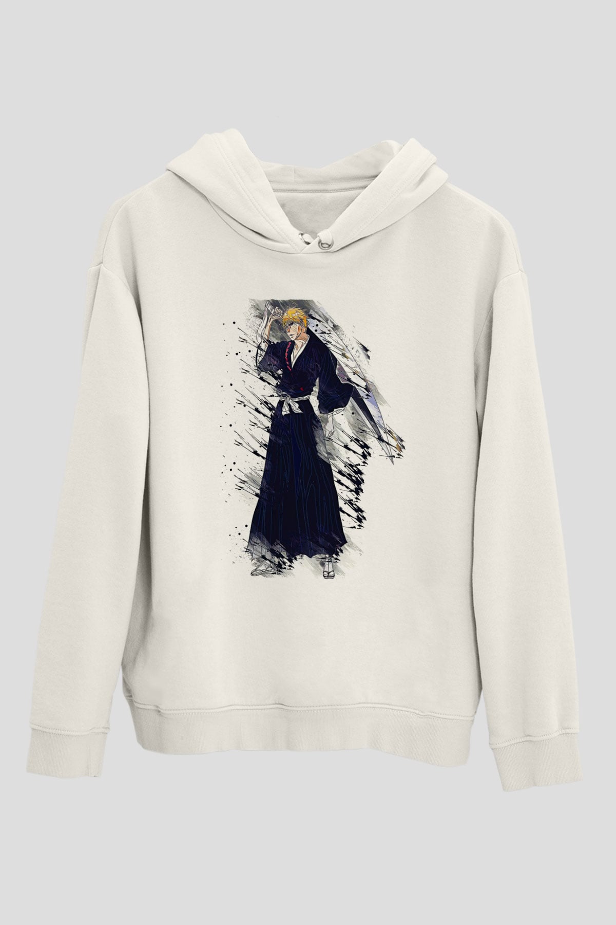 Bleach Baskılı Beyaz Unisex Hoodie
