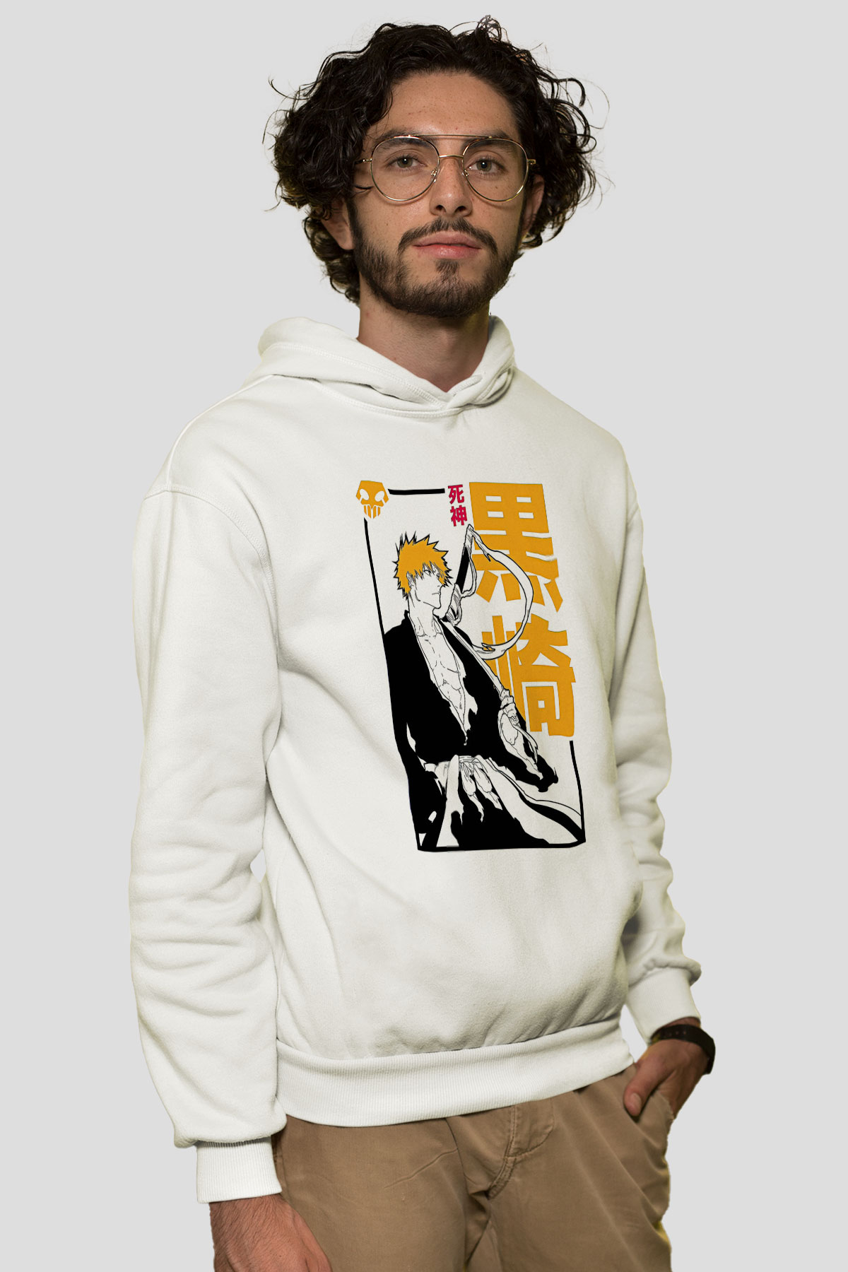 Bleach Baskılı Beyaz Unisex Hoodie