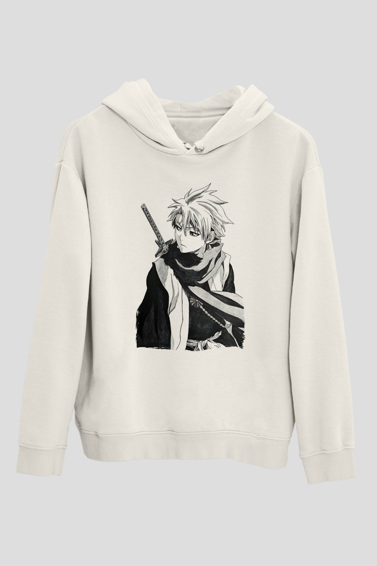 Bleach Baskılı Beyaz Unisex Hoodie