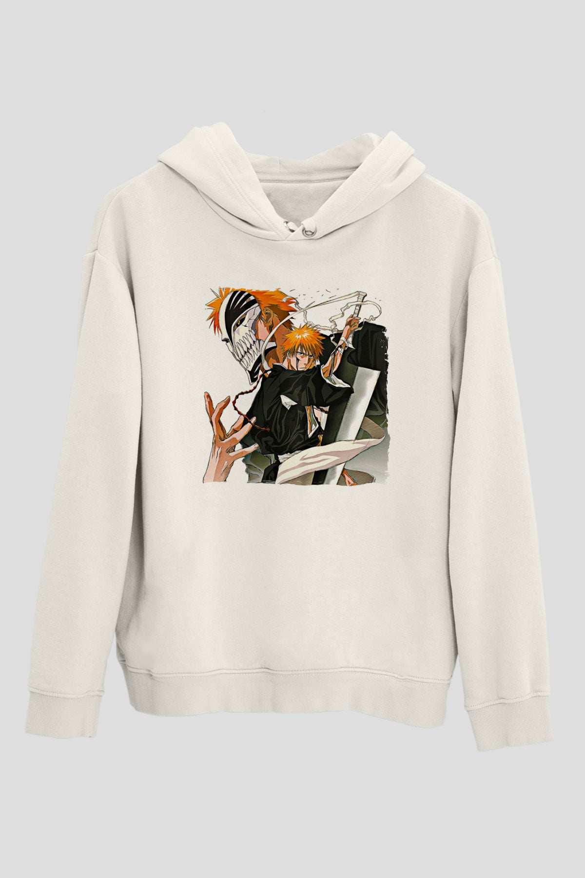 Bleach Baskılı Beyaz Unisex Hoodie