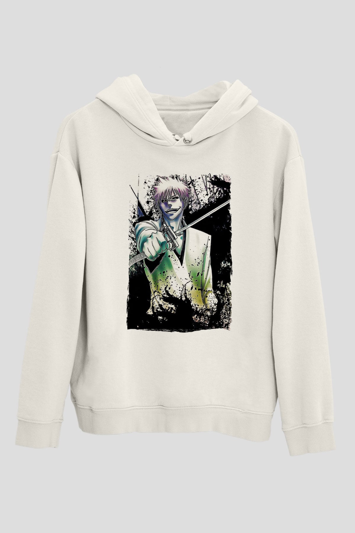 Bleach Baskılı Beyaz Unisex Hoodie