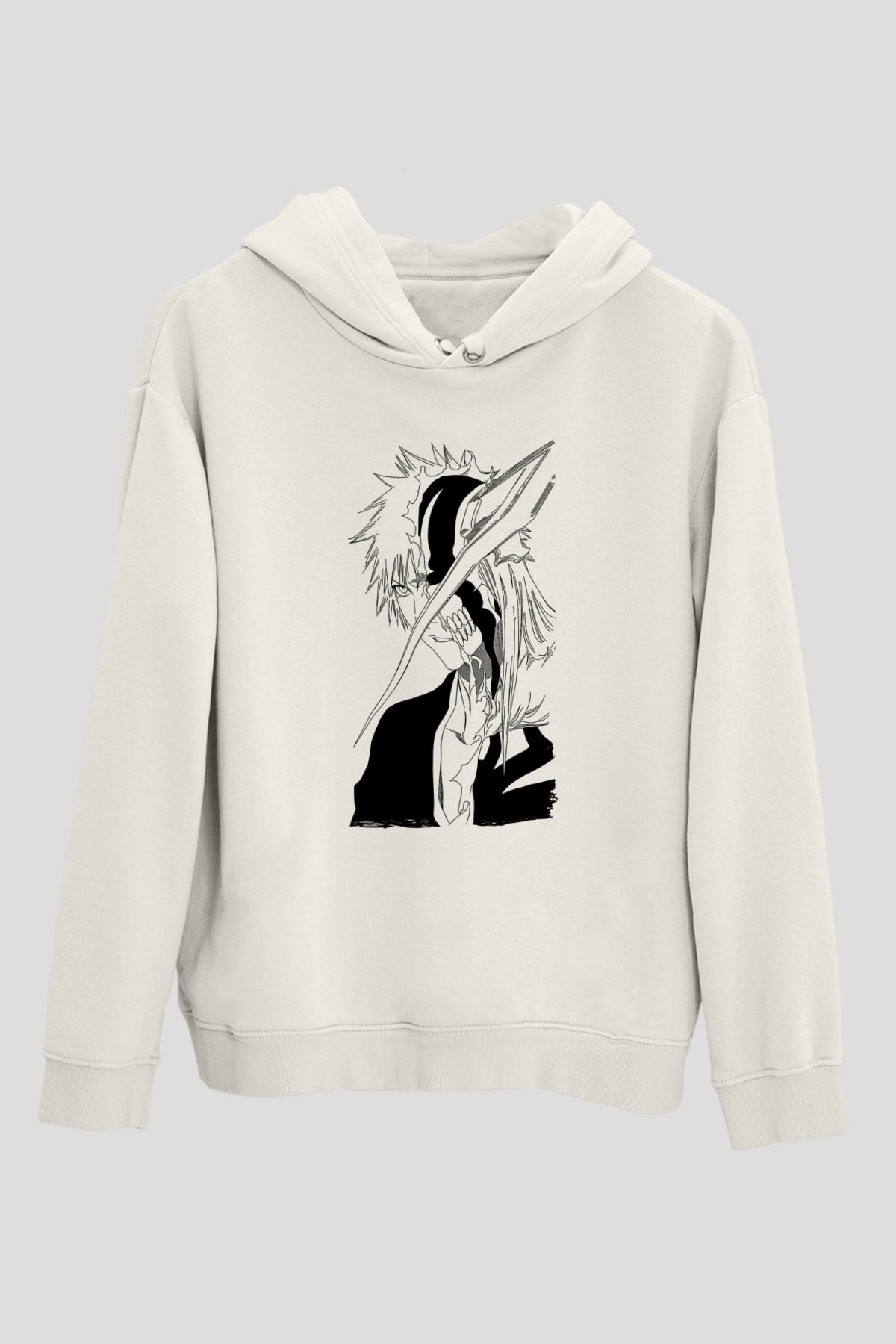 Bleach Baskılı Beyaz Unisex Hoodie