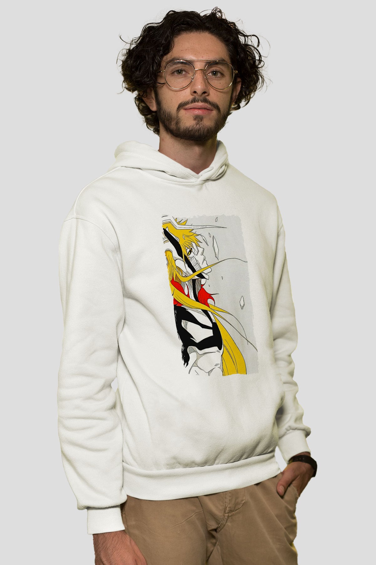 Bleach Baskılı Beyaz Unisex Hoodie