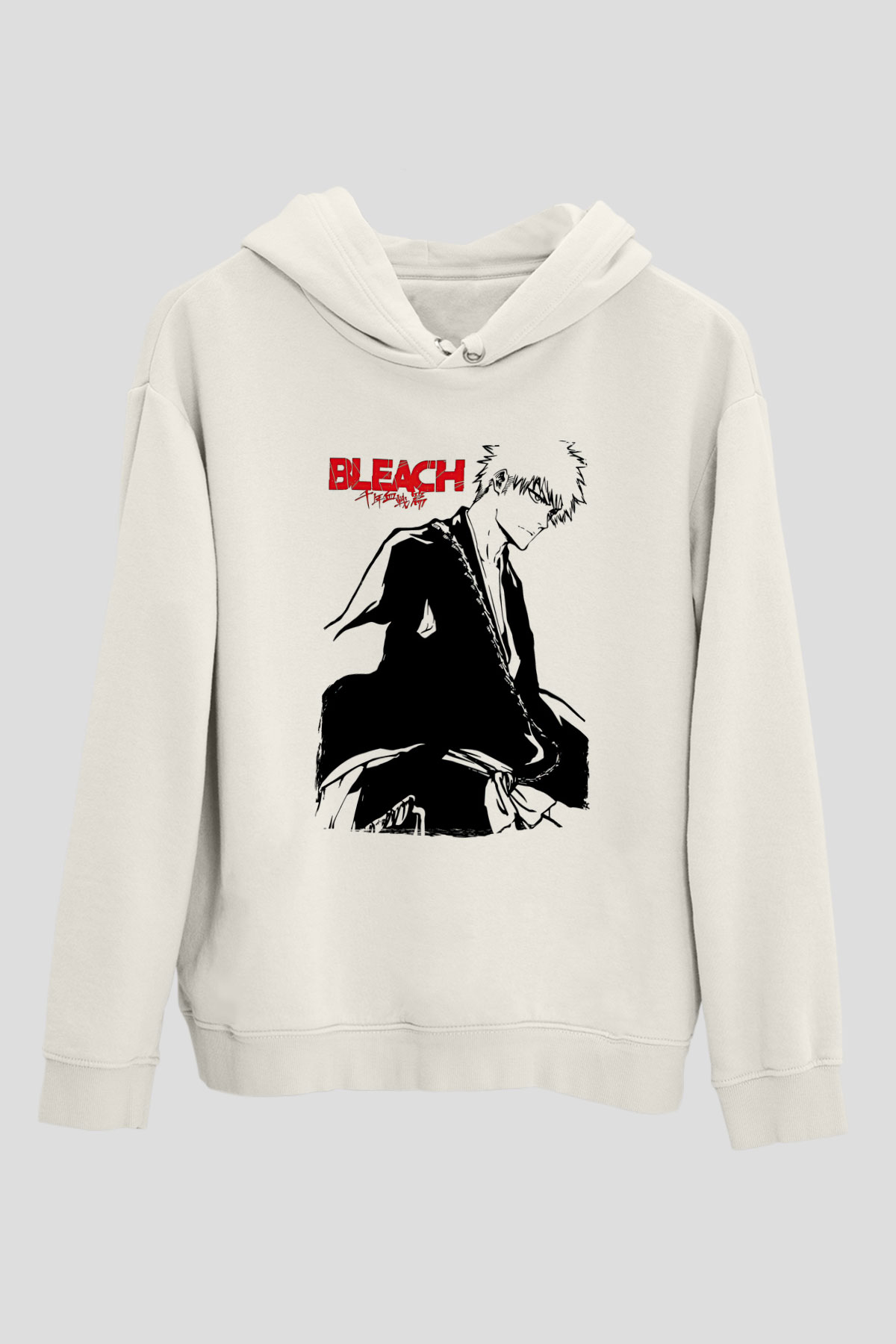 Bleach Baskılı Beyaz Unisex Hoodie