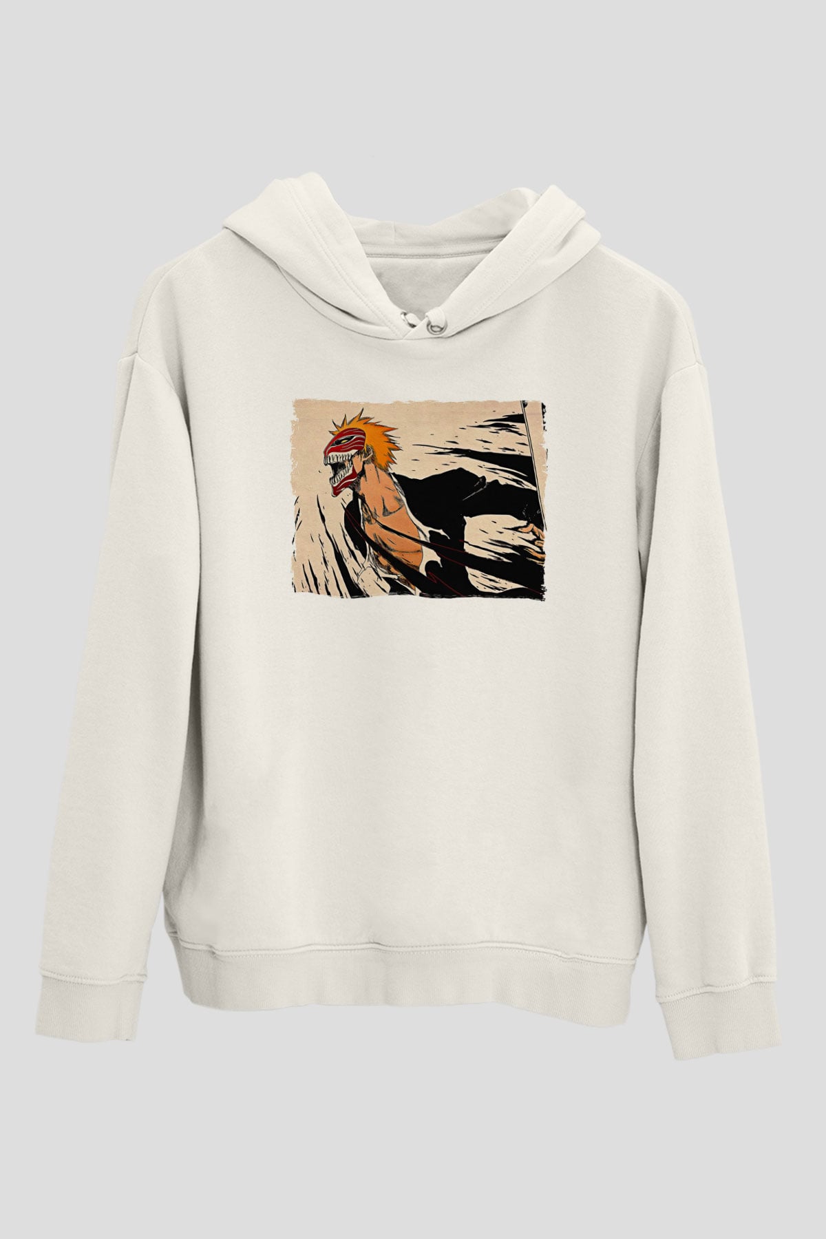 Bleach Baskılı Beyaz Unisex Hoodie