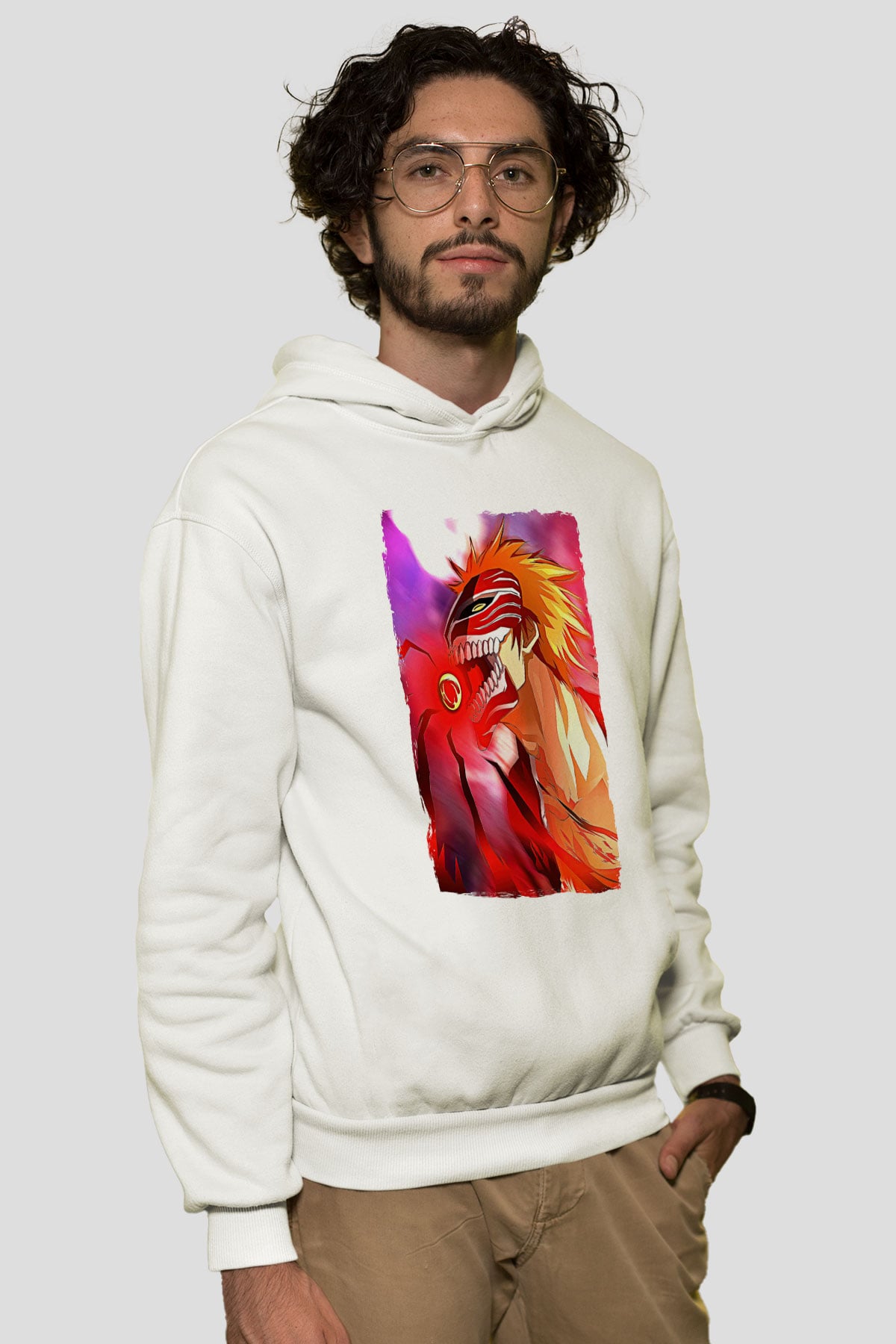 Bleach Baskılı Beyaz Unisex Hoodie