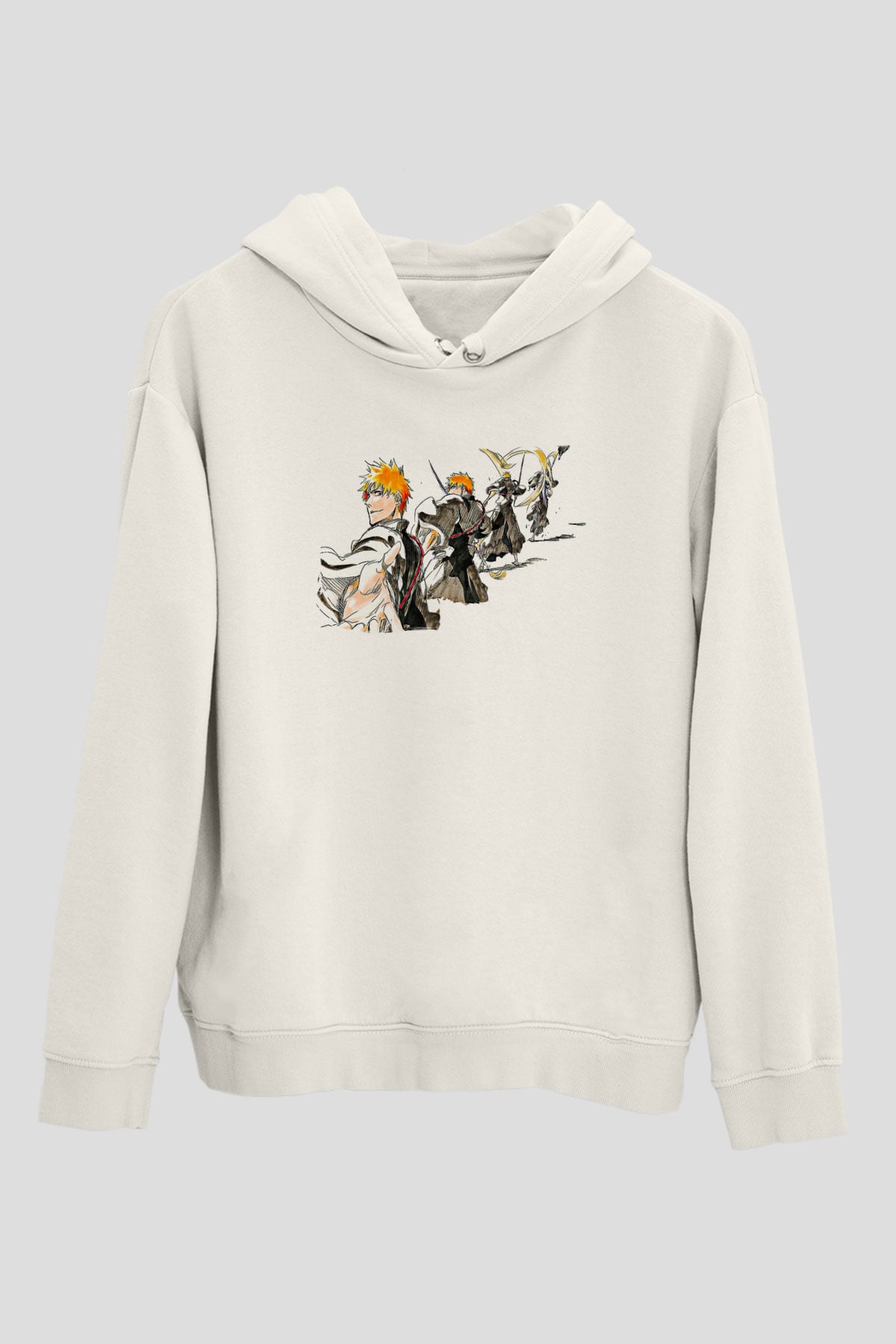 Bleach Baskılı Beyaz Unisex Hoodie